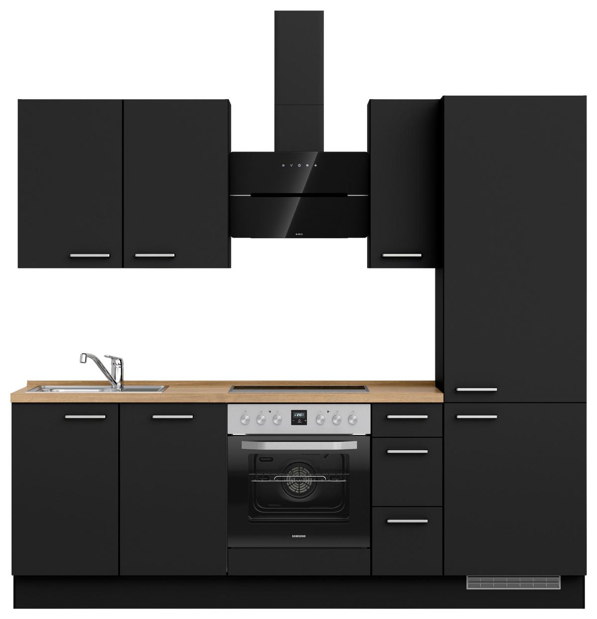 Kuchyňská linka 240 cm, černá matná/ barva dub - černá/barvy dubu, Moderní, kov/kompozitní dřevo (240cm) - Nobilia