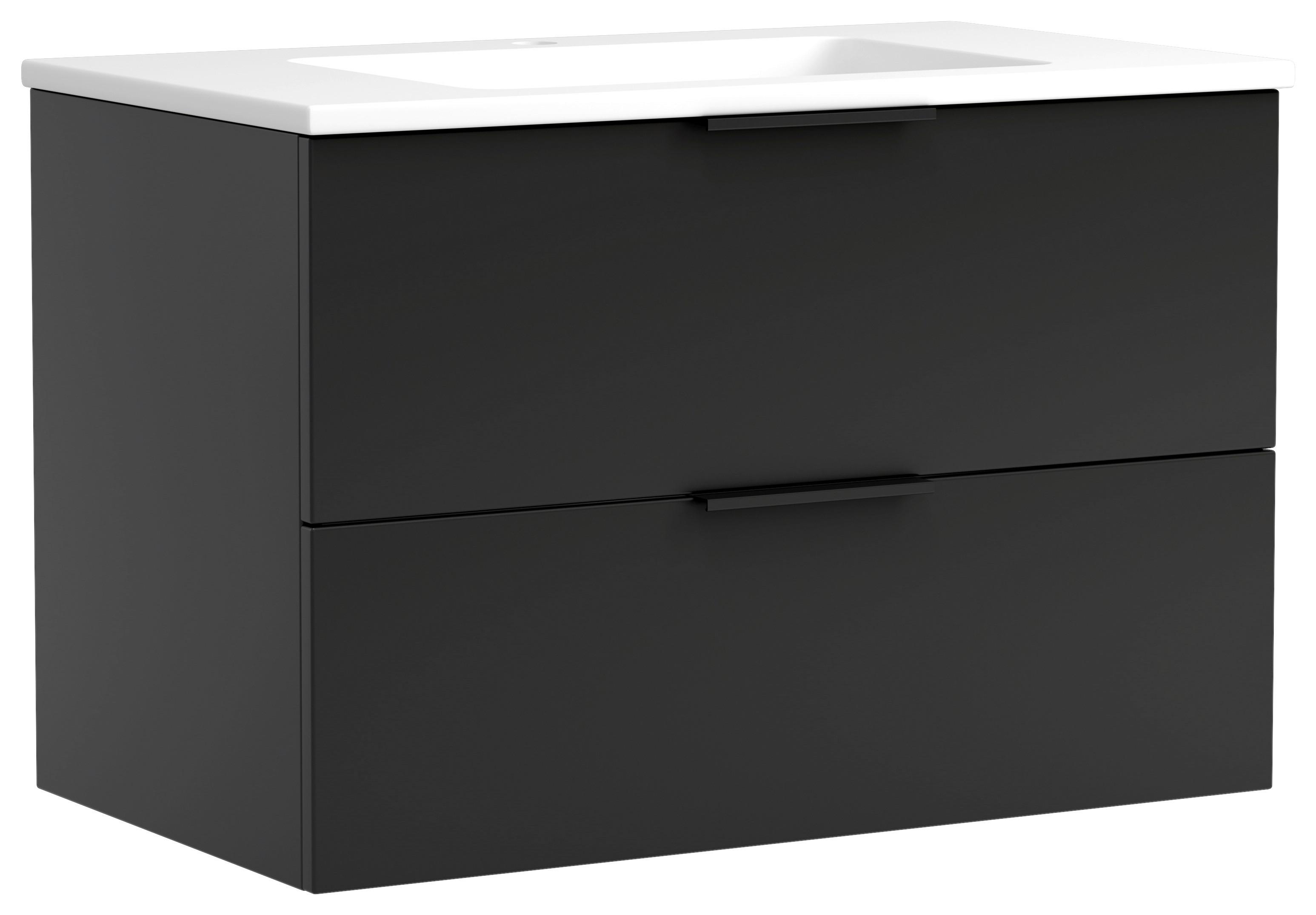 Waschtischkombi Sevilla Schwarz, Weiß, B:80 cm - Schwarz/Weiß, MODERN, Keramik/Holzwerkstoff (80/54/47cm) - Held