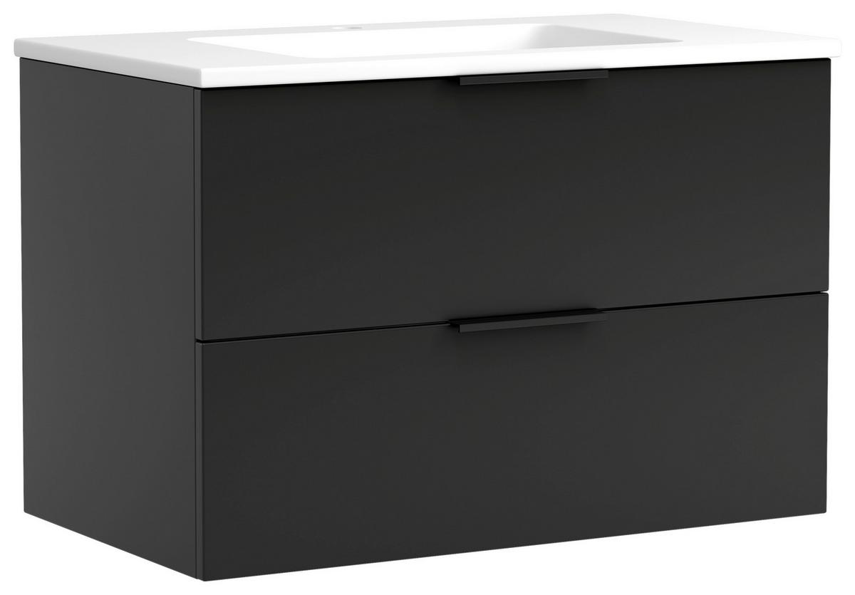 Waschtischkombi Sevilla Schwarz, Weiß, B:80 cm - Schwarz/Weiß, MODERN, Keramik/Holzwerkstoff (80/54/47cm) - Held