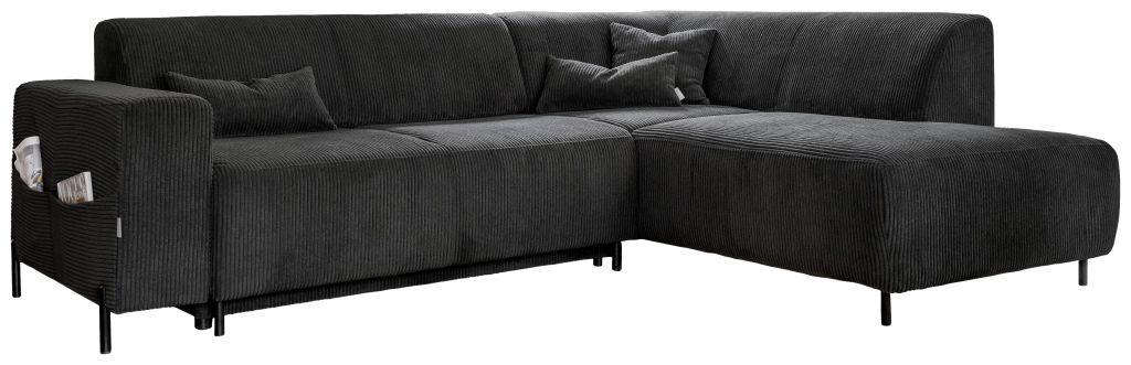 Rohová sedačka CÉLINE, pravá, tmavosivý menčester - čierna/tmavosivá, kov/textil (250/192cm)