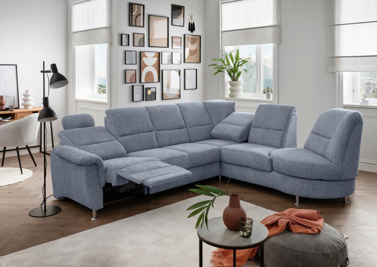 Ecksofa Parole Hellblau S: 275x236 Cm - Chromfarben/Hellblau, MODERN, Textil (275/236cm) - Livetastic