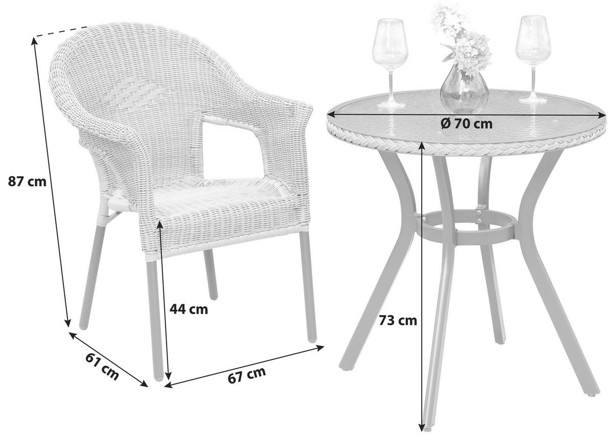 Gartenmöbel Set 3-Tlg. Ravenna Metall/Kunststoffgeflecht - Graphitfarben/Naturfarben, ROMANTIK / LANDHAUS, Kunststoff/Metall - Gardenson