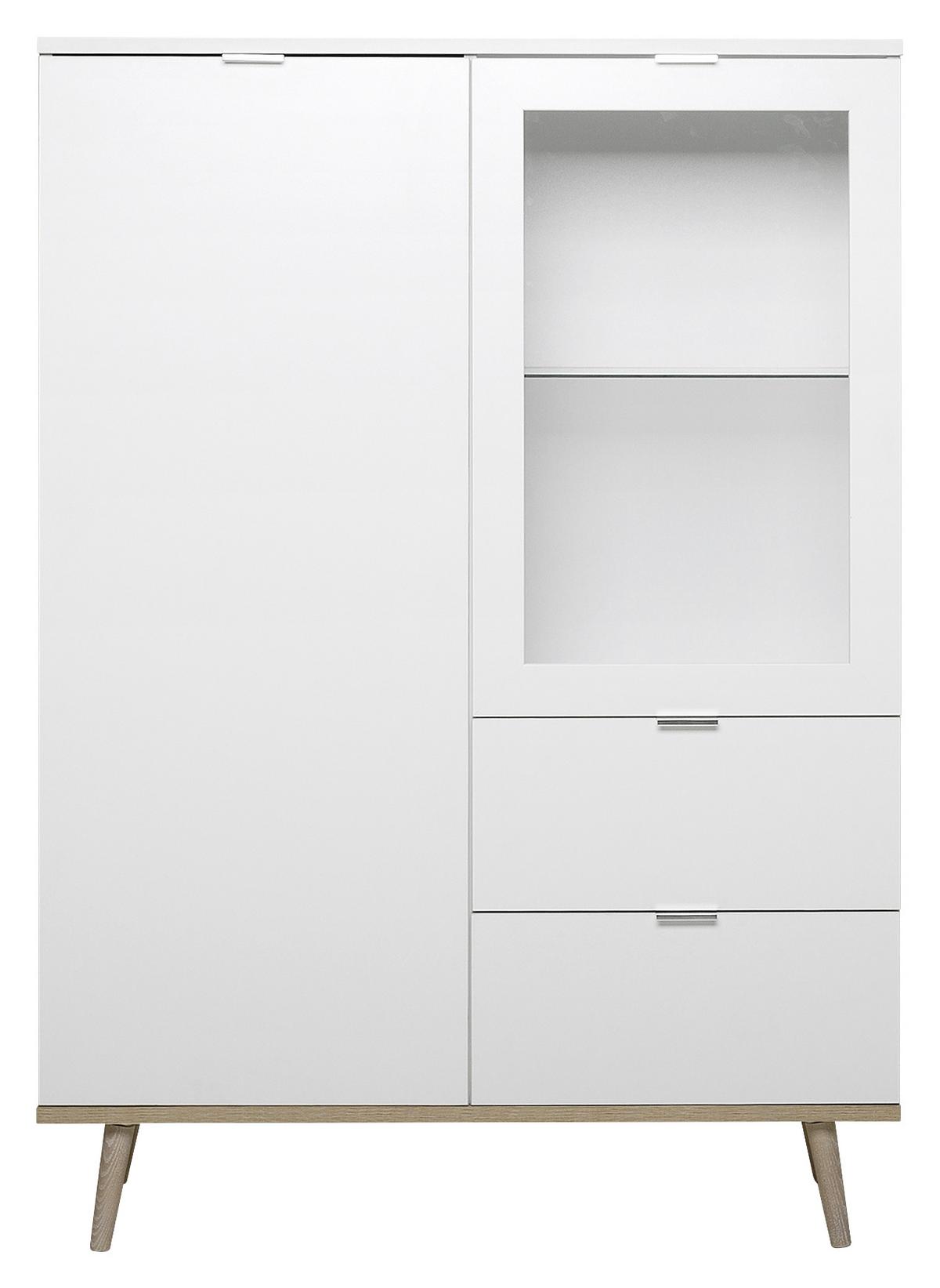 Highboard Mit Glaselementen B 100cm Göteborg, Weiß - Eichefarben/Weiß, KONVENTIONELL, Glas/Holzwerkstoff (100/140/40cm) - MID.YOU