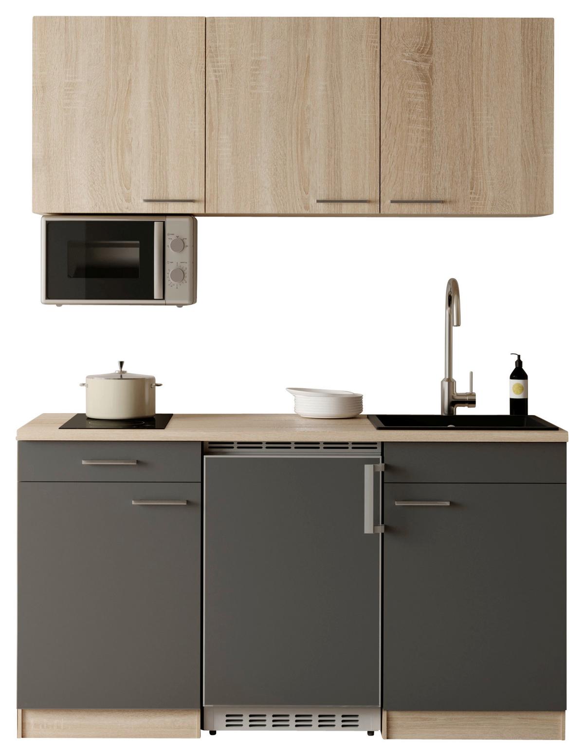 MINIKÜCHE Ingrid, Grau B: 150 cm - Eichefarben/Grau, Design, Holzwerkstoff (150cm) - Respekta