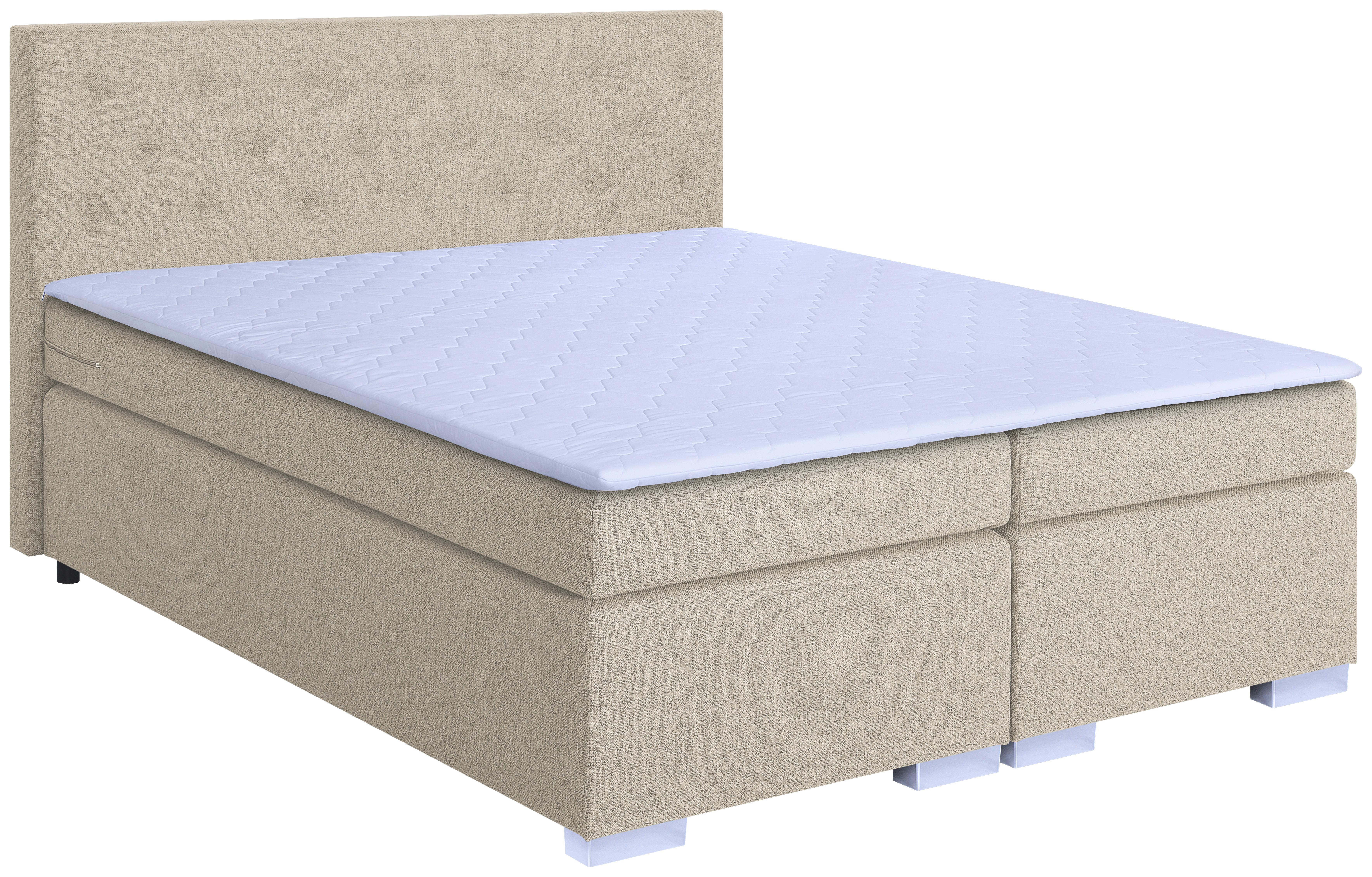 Boxspringbett Korfu Beige, 180x200 cm - Chromfarben/Beige, Basics, Holzwerkstoff/Textil (180/200cm) - P & B