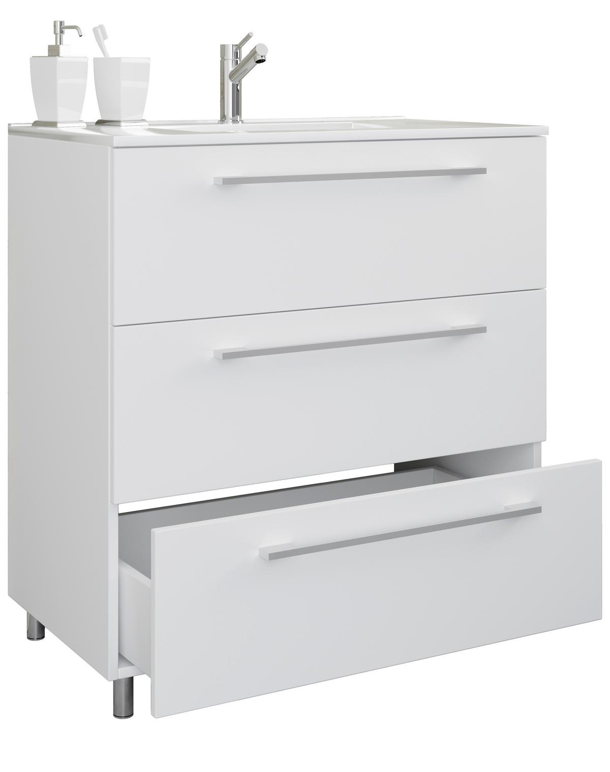 Waschbecken Mit Unterschrank Schubo B: 60 Cm Weiß - Alufarben/Weiß, MODERN, Keramik/Holzwerkstoff (60cm) - MID.YOU