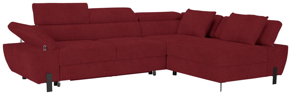 Rohová sedačka MILNA, pravá, vínovočervená - čierna/vínovočervená, Modern, kov/drevo (277/90/189cm) - Mömax