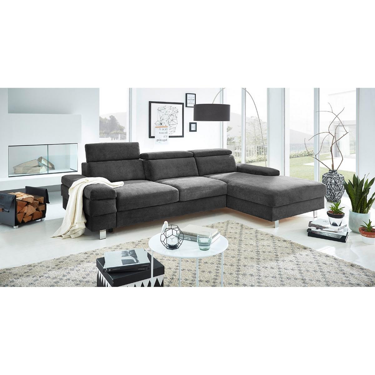 Ecksofa Elvis, Anthrazit S: 259x182 Cm - Anthrazit/Silberfarben, KONVENTIONELL, Textil (259/182cm) - Trendmanufaktur