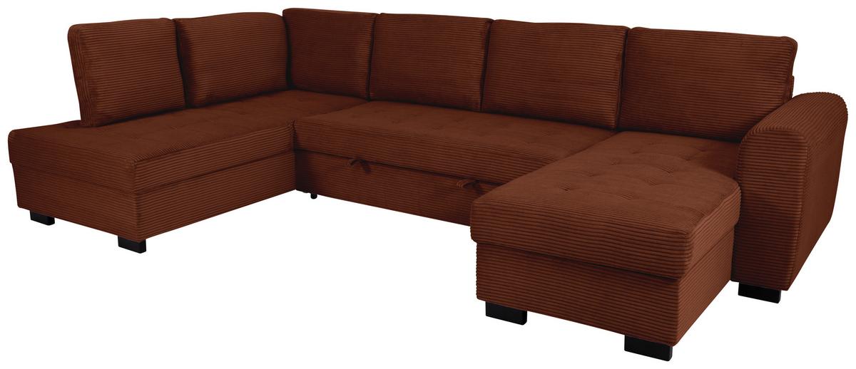 Souprava U MALTE, levá, červenohnědý manšestr - černá/červenohnědá, Moderní, textil/plast (178/305/155cm) - Based