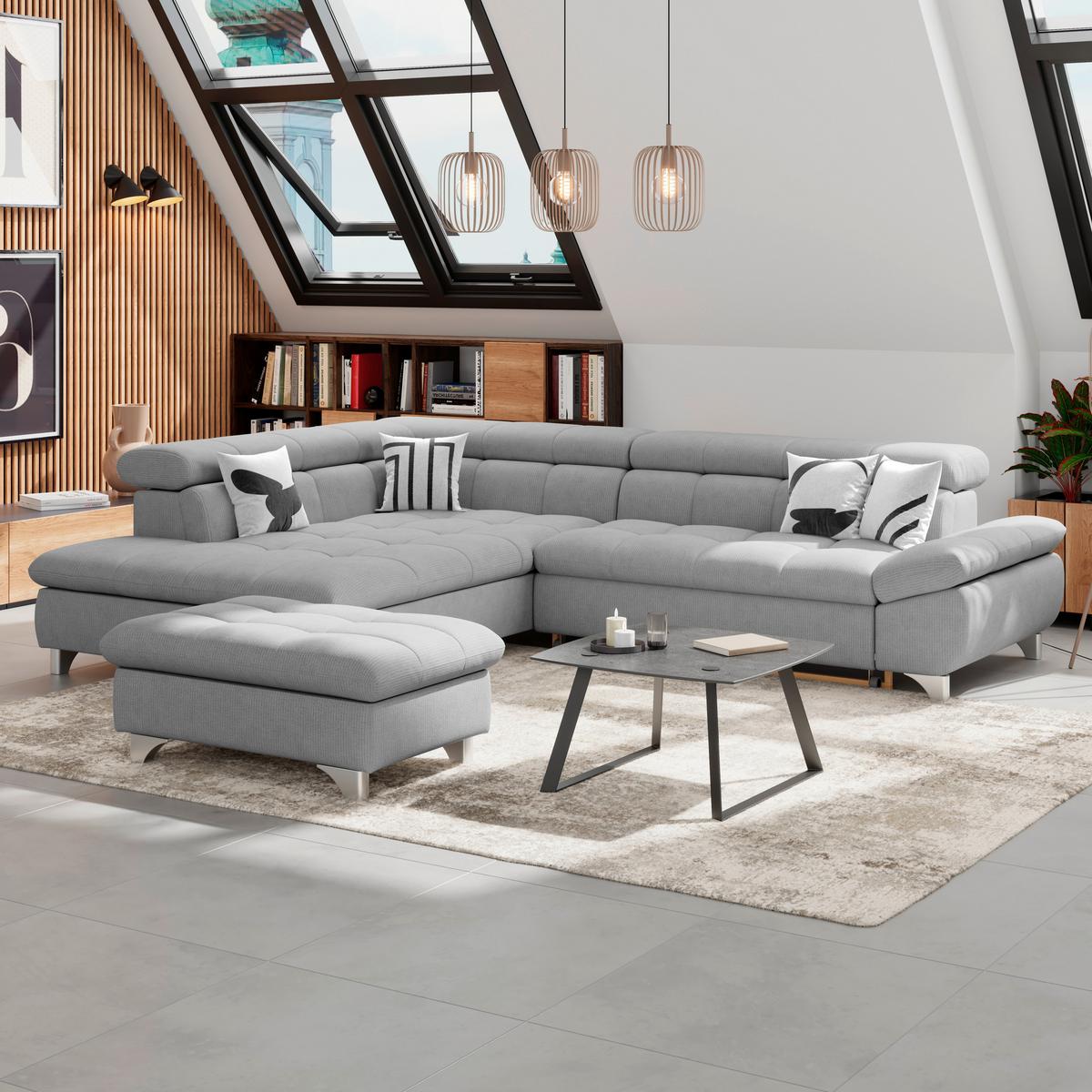 Ecksofa Gemini Grau, B: 234cm - Chromfarben/Dunkelgrau, KONVENTIONELL, Textil (234/312cm)