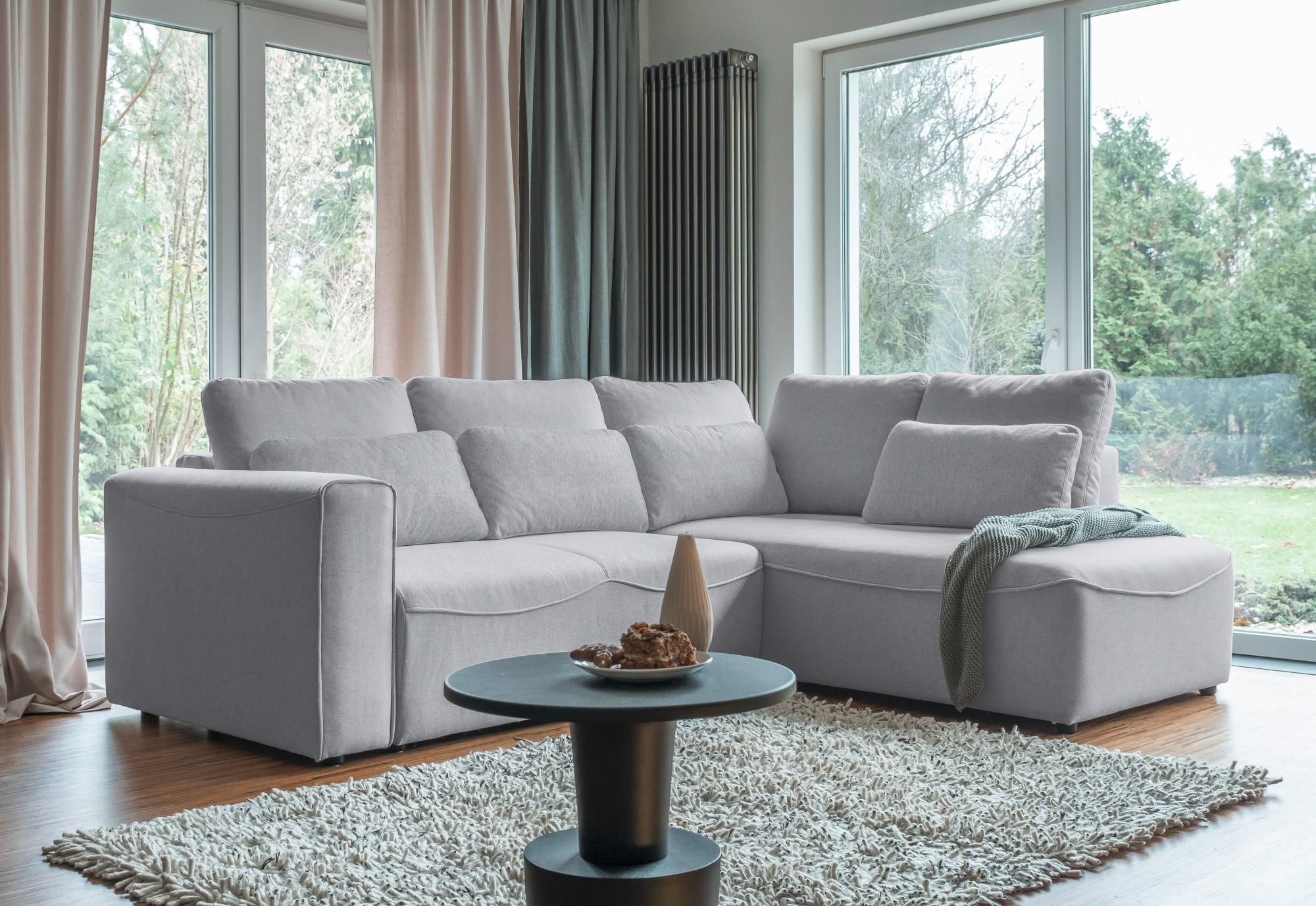 Rohová sedačka HOLLY L, oboustranná, světle šedá - černá/světle šedá, Design, dřevo/textil (257/93/210cm)