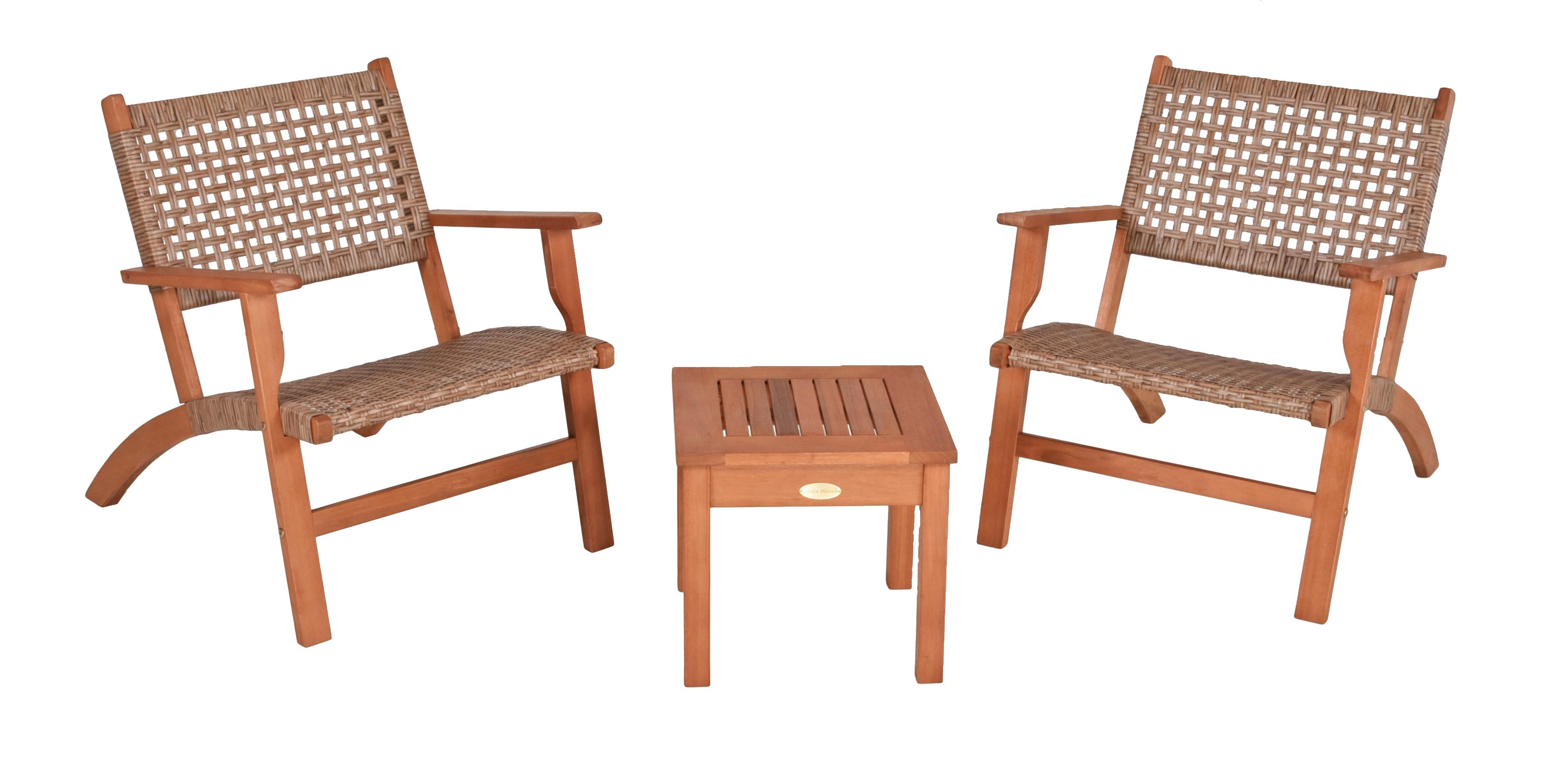 Balkonmöbel Set Sonora 3--Teilig. Eukalyptusholz - Eukalyptusholzfarben/Hellgrau, Basics, Holz/Kunststoff (81/75/61cm) - Gardenson