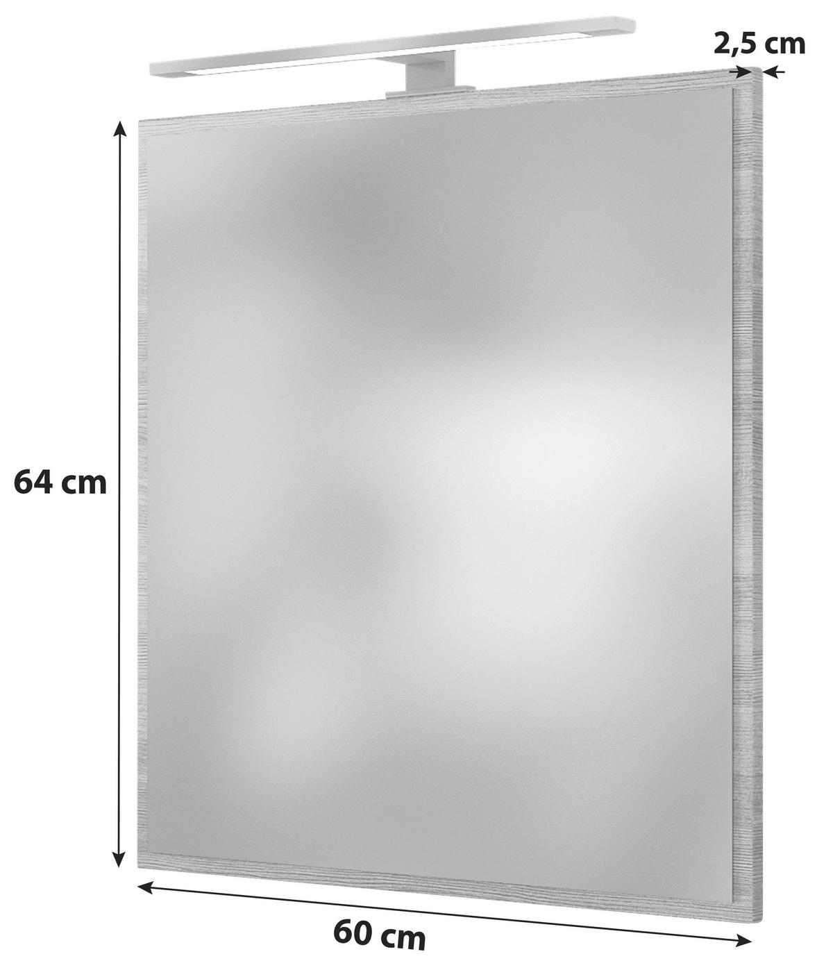 Badspiegel Arezzo BxH 60x64 cm LED-Beleuchtung Rahmen Graphit - Silbereichenfarben, Basics, Glas/Holzwerkstoff (60/64/2,5cm) - Held