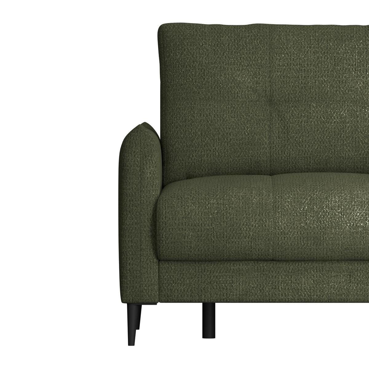 Ecksofa Polis Webstoff dunkelgrün, 221x142cm - Dunkelgrün/Schwarz, Trend, Textil (221/142cm) - Ondega