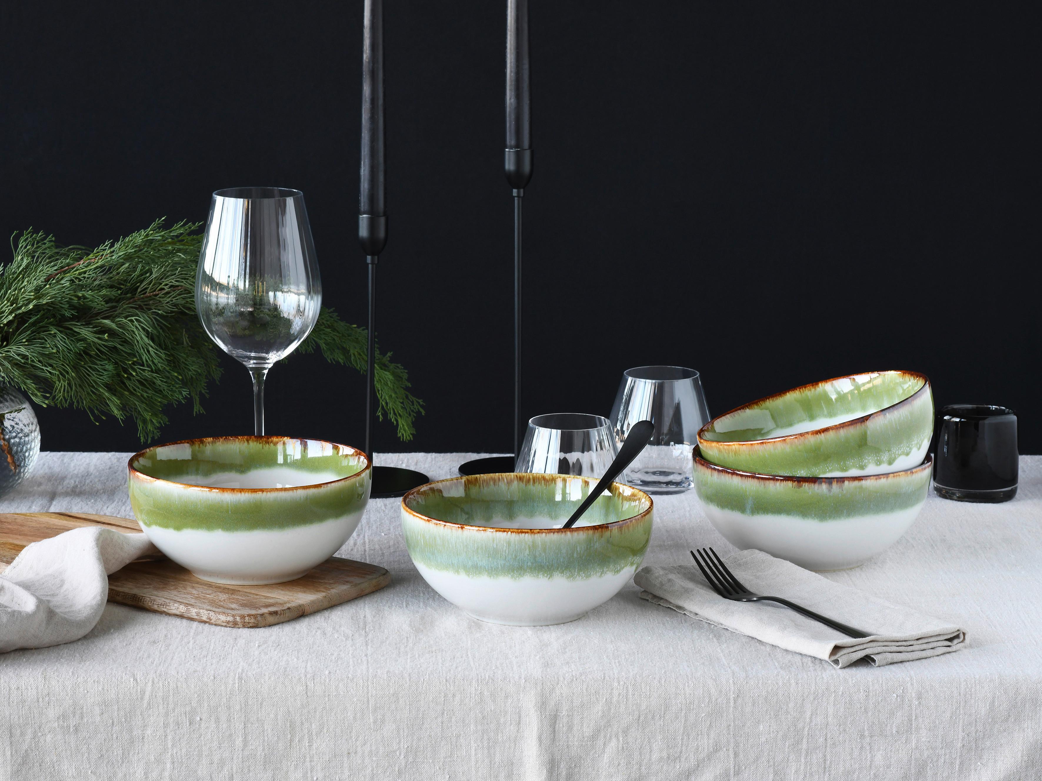 Schüsselset 4 -Teilig. Cascade Steinzeug, Weiß/Grün - Weiß/Grün, Design, Keramik - Creatable