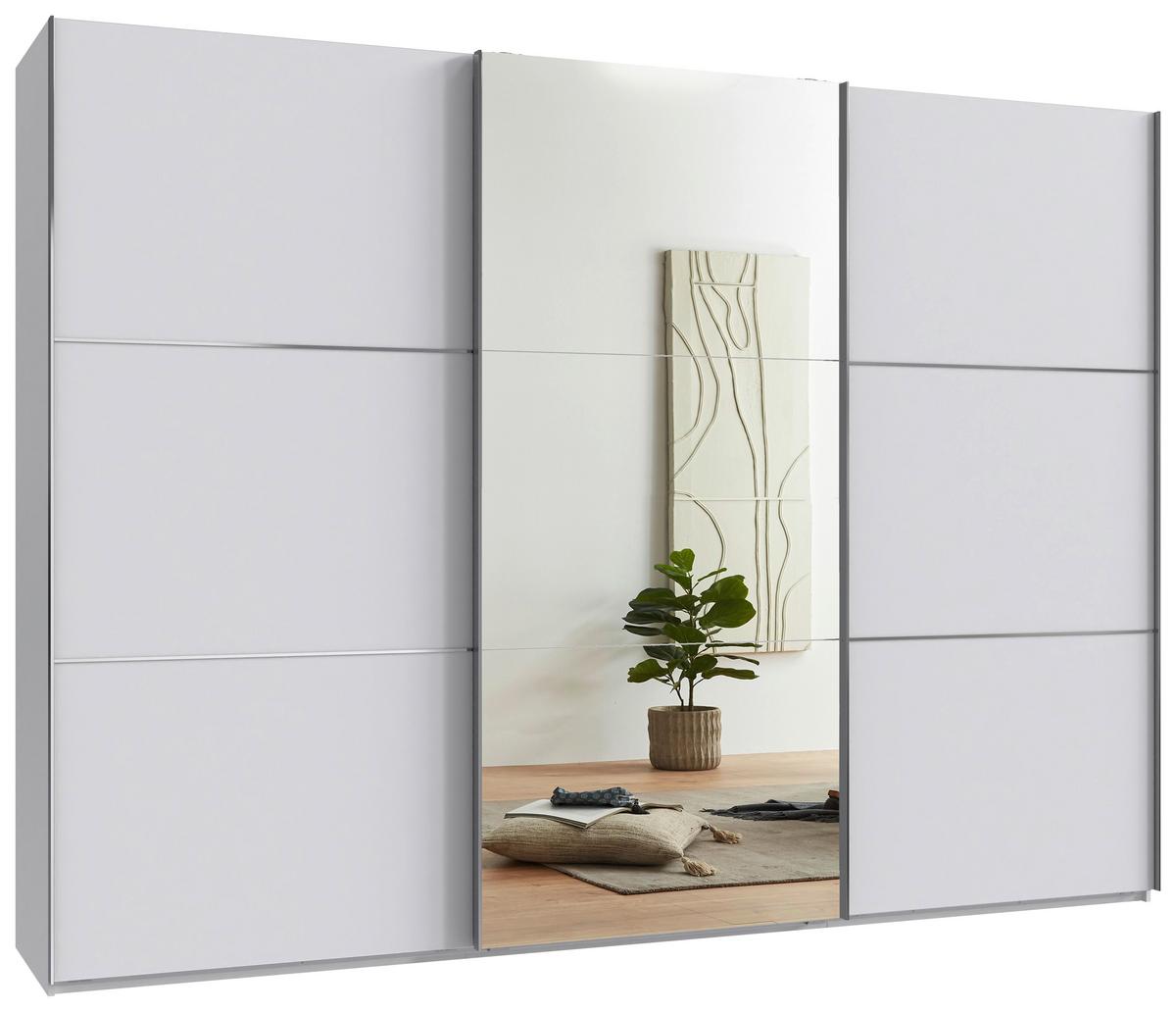 Schwebetürenschrank Indian A Weiß Dekor/spiegel, B: 300cm - Weiß, KONVENTIONELL, Glas/Holzwerkstoff (300/216/65cm)