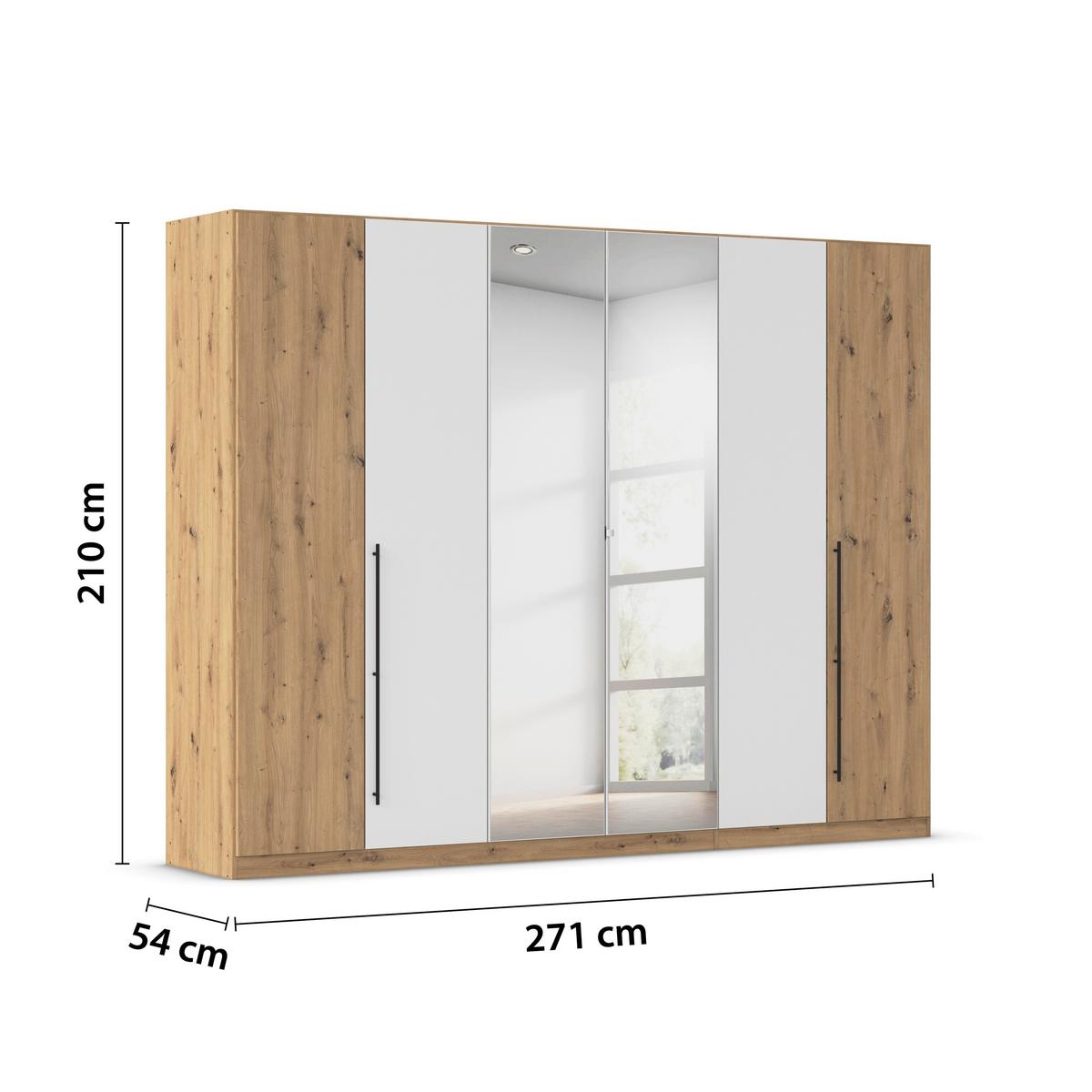 Kleiderschrank Safari mit Spiegel B: 271 cm - Weiß/Eiche Artisan, KONVENTIONELL, Holzwerkstoff (271/210/54cm)