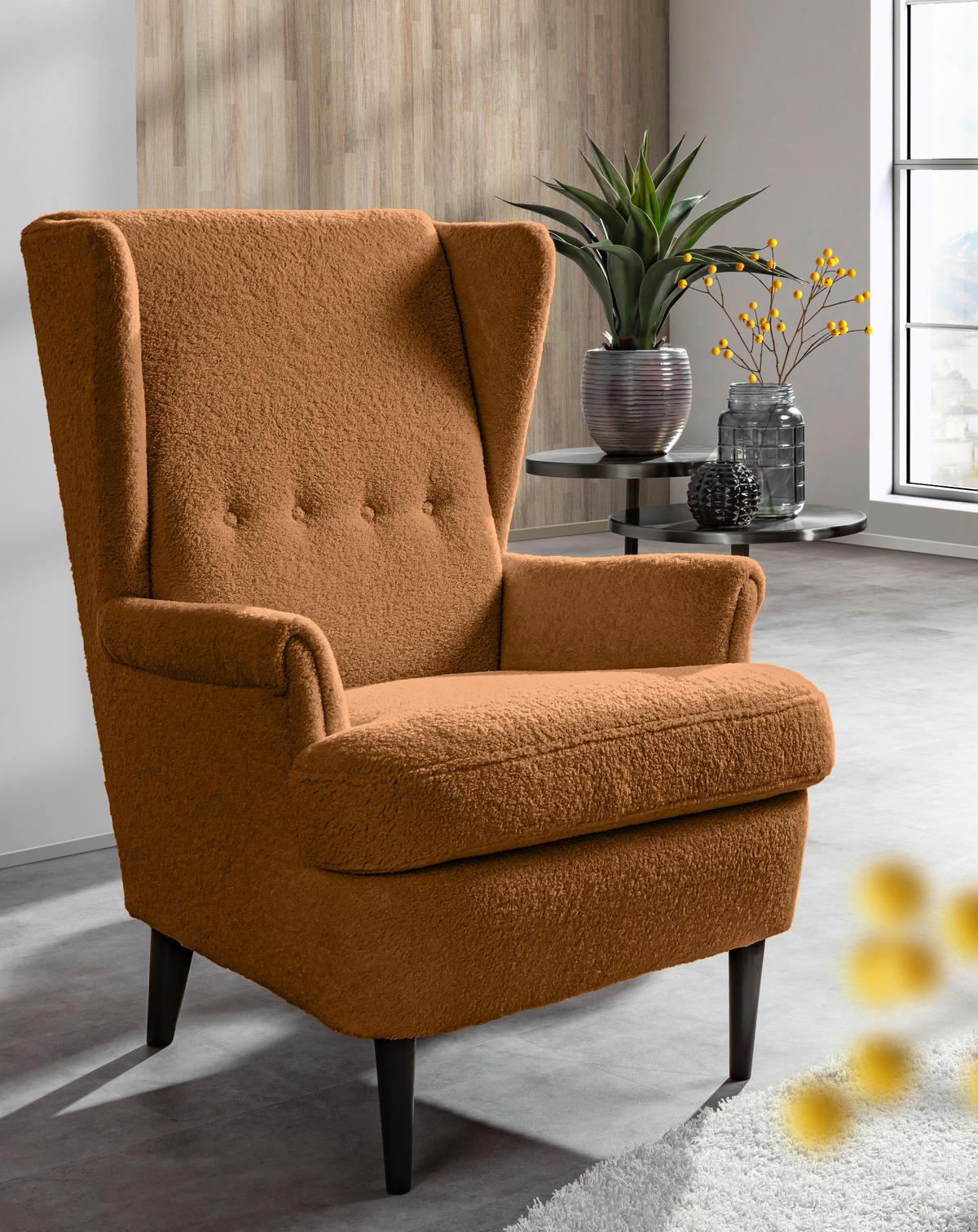 Ohrensessel Versailles Rostfarben B: 72 cm - Rostfarben/Dunkelbraun, Design, Textil (72/104/85cm) - MID.YOU