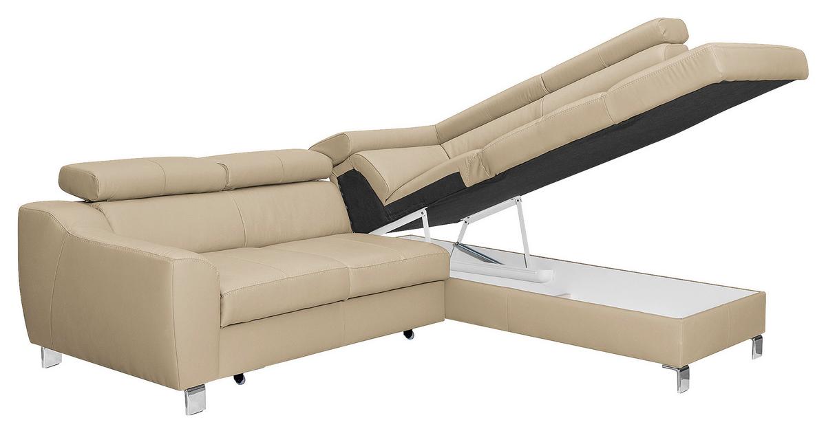 Ecksofa Aspen Beige S: 245 Cm - Chromfarben/Beige, Design, Leder/Textil (245/208cm) - Livetastic