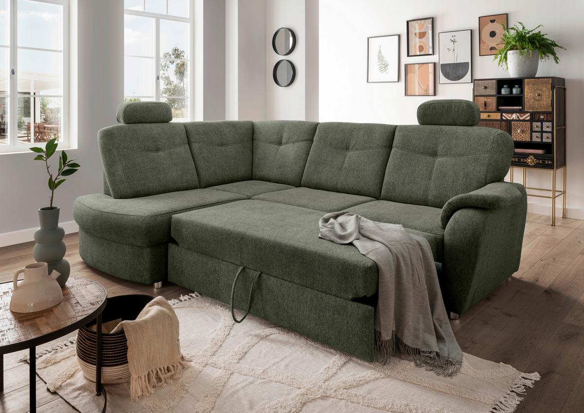 Eckschlafsofa Rosali Dunkelgrün S: 180x264 Cm - Chromfarben/Dunkelgrün, MODERN, Textil (180/264cm) - Livetastic