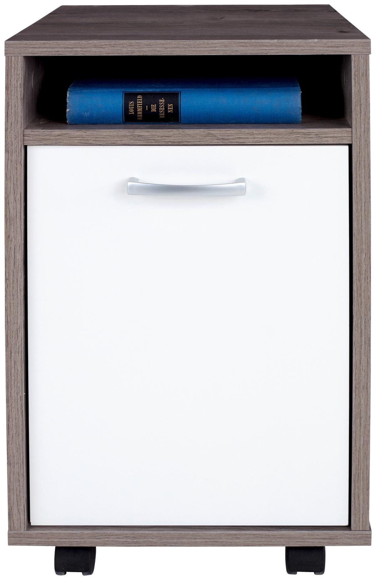 Rollcontainer Eiche Dekor / Weiß Laurenc 33x59,5x38 cm - Eichefarben/Weiß, MODERN, Kunststoff (33/59,5/38cm)