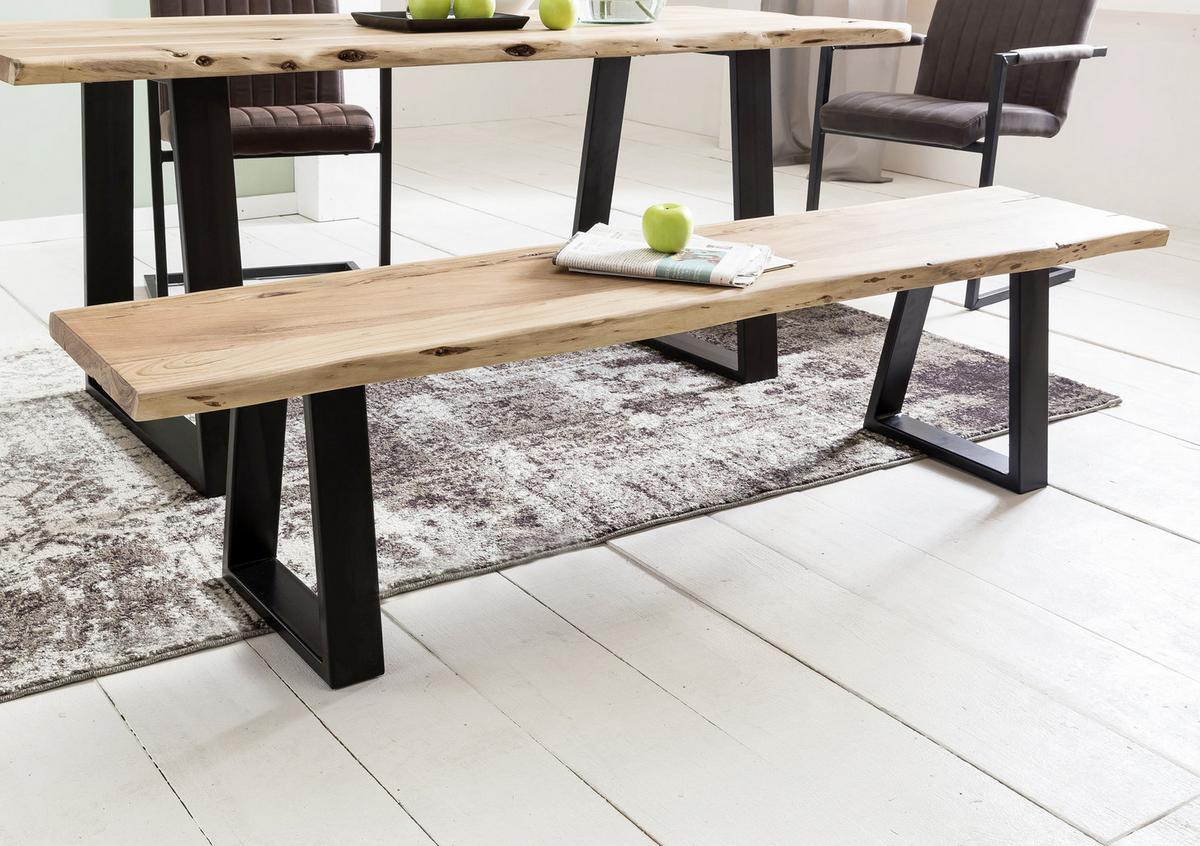 Lavica z masívneho dreva Gaya š: ca. 160 cm - čierna/farba akácie, Design, kov/drevo (160/45/40cm) - MID.YOU