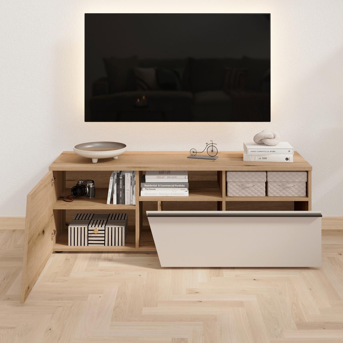 TV-Lowboard Venedig NEW Eichefarben/Kaschmir B: 140 cm - Kaschmir/Eichefarben, MODERN, Holzwerkstoff (140/47/40cm)