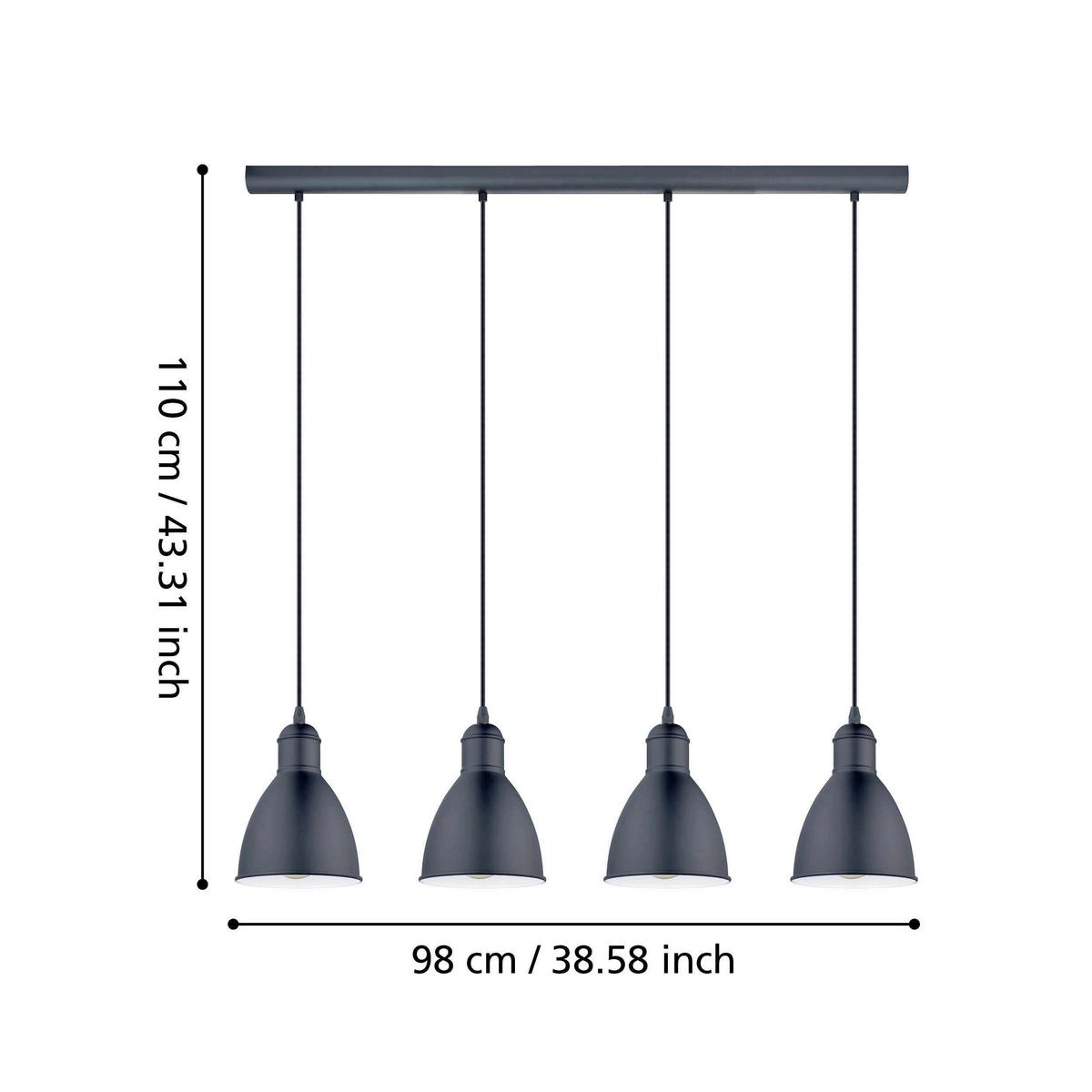 Hängeleuchten Priddy H: 110 cm 4-Flammig, Stahl Schwarz/Weiß - Schwarz/Weiß, Basics, Metall (97,5/15,5/110cm) - Eglo