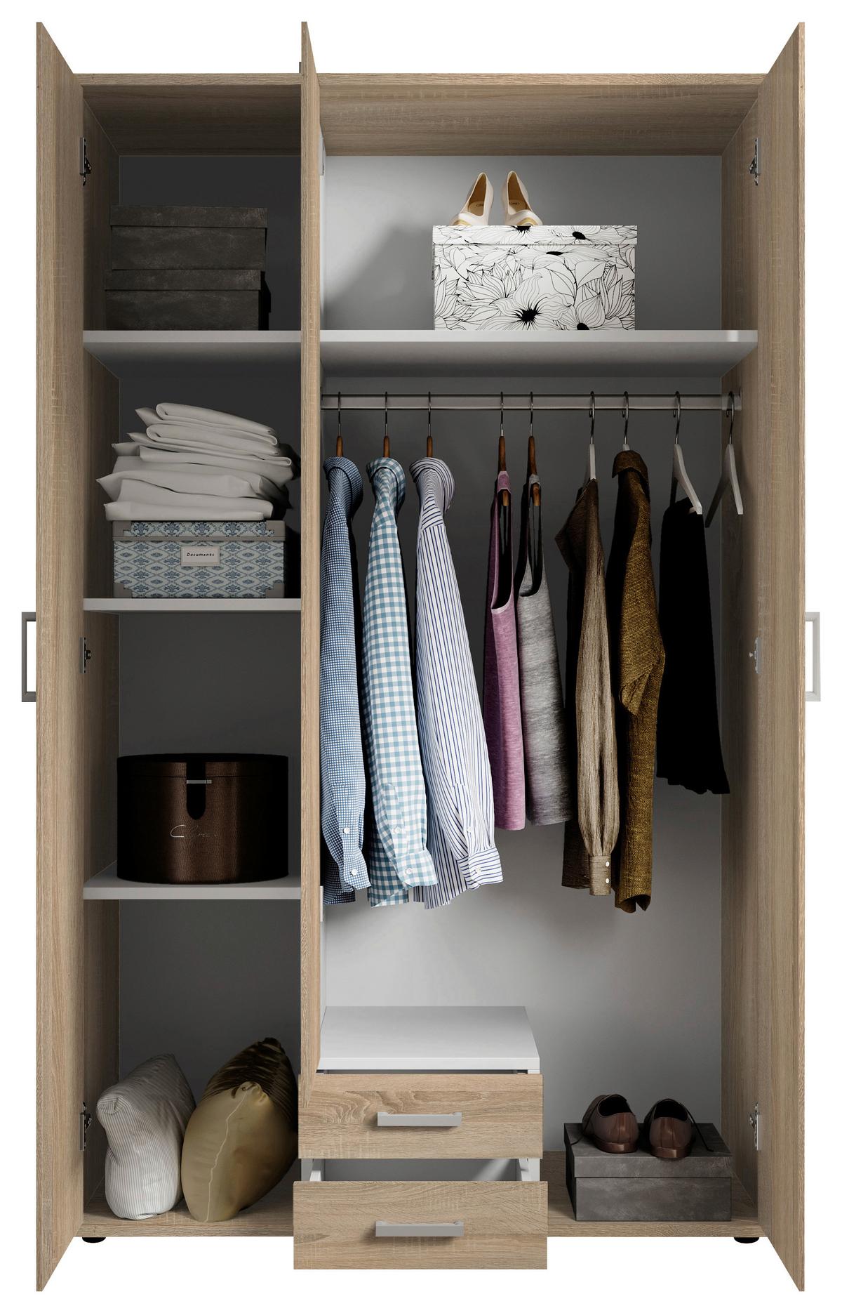 Drehtürenschrank Mit 2 Laden 120cm Paul,sonomaeiche 3-Türig - Sonoma Eiche, Basics, Glas/Holzwerkstoff (120/196/54cm)