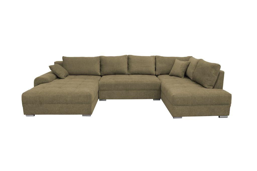 Rohová sedačka SENSO U, pravá, olivově zel.,úl.prostor,lůžko - barvy chromu/olivově zelená, Moderní, dřevo/textil (183/346/197cm)