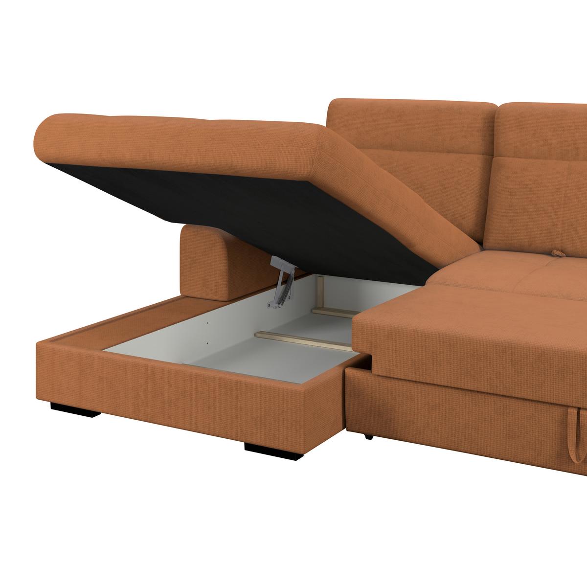 Ecksofa mit Bettfunktion Malaga New Chenille Terracotta - Terracotta/Schwarz, KONVENTIONELL, Textil (203/286cm) - Ondega