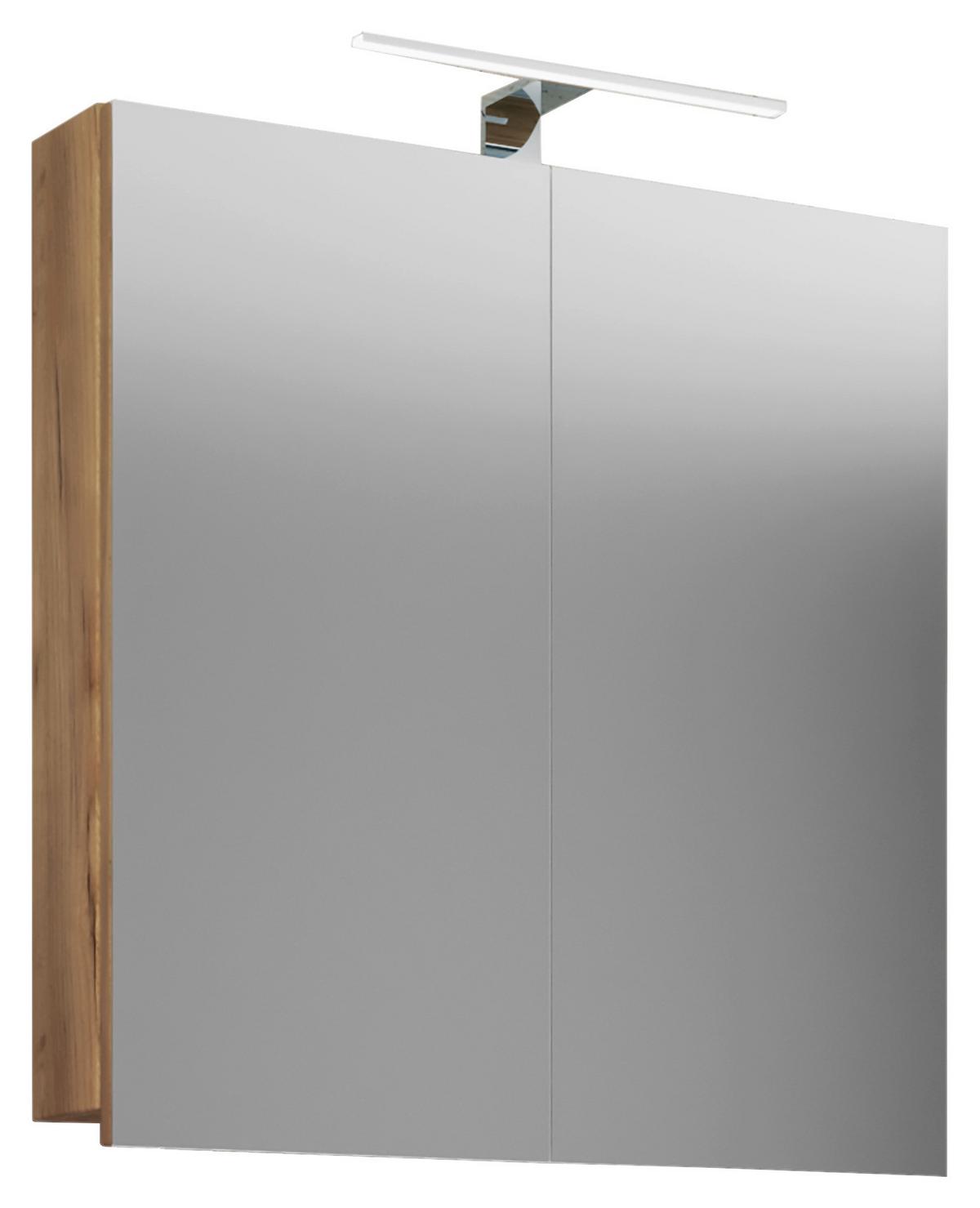 Spiegelschrank Badinos Mit Led 2-Türig Bxhxt: 60x59,2x12 Cm - Honigeiche, MODERN, Glas/Holzwerkstoff (60/59,2/12cm) - MID.YOU