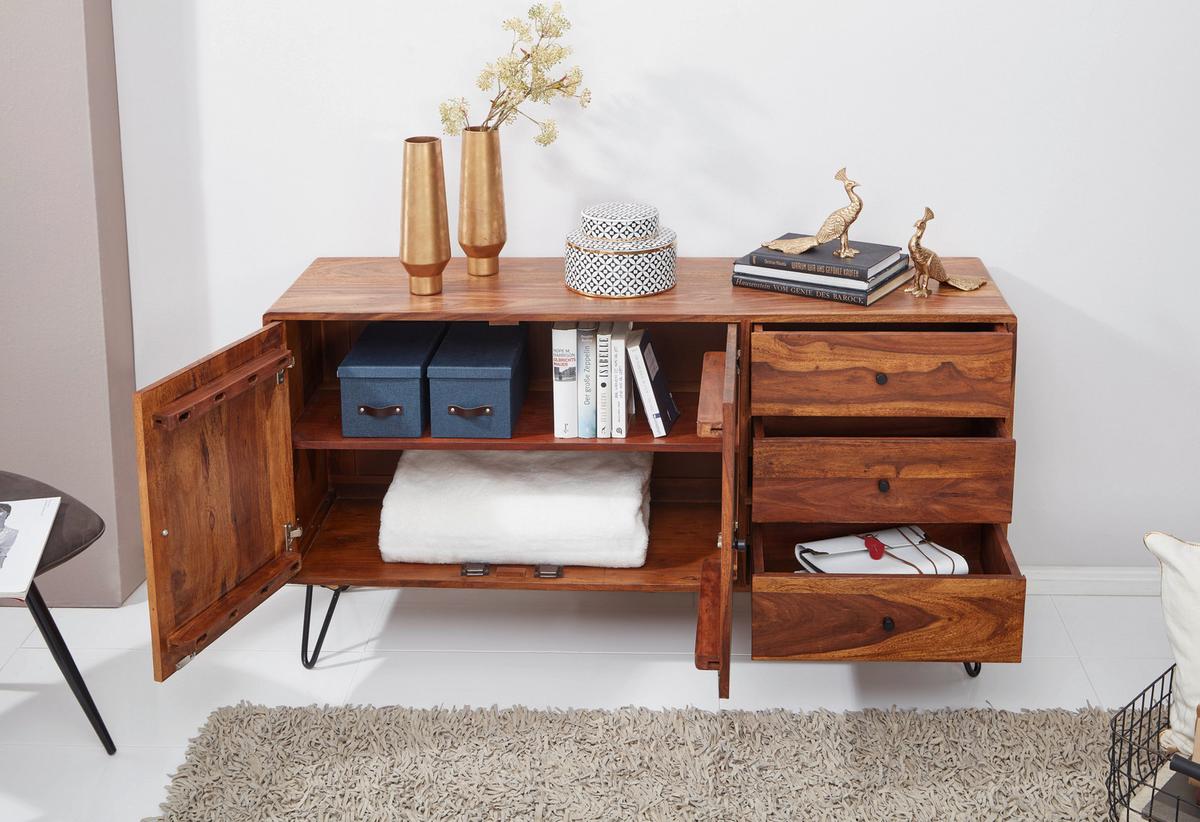 Sideboard Sheesham Sheeshamfarben B: 145 Cm - Sheeshamfarben/Schwarz, Design, Holz (145/75/40cm) - MID.YOU