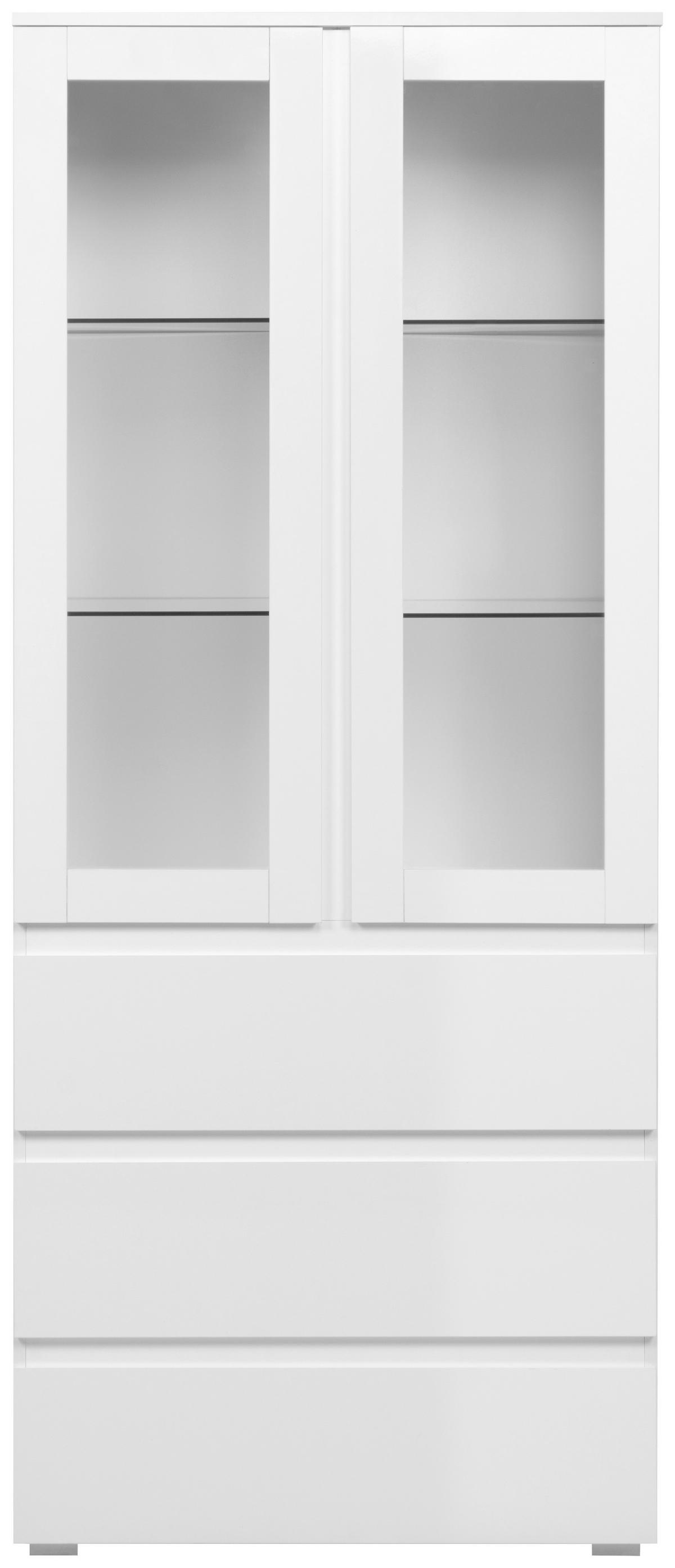 Vitrine Capetown Weiß HG B: 80 cm - Weiß Hochglanz/Silberfarben, Trend, Glas/Holzwerkstoff (80/191/40cm)
