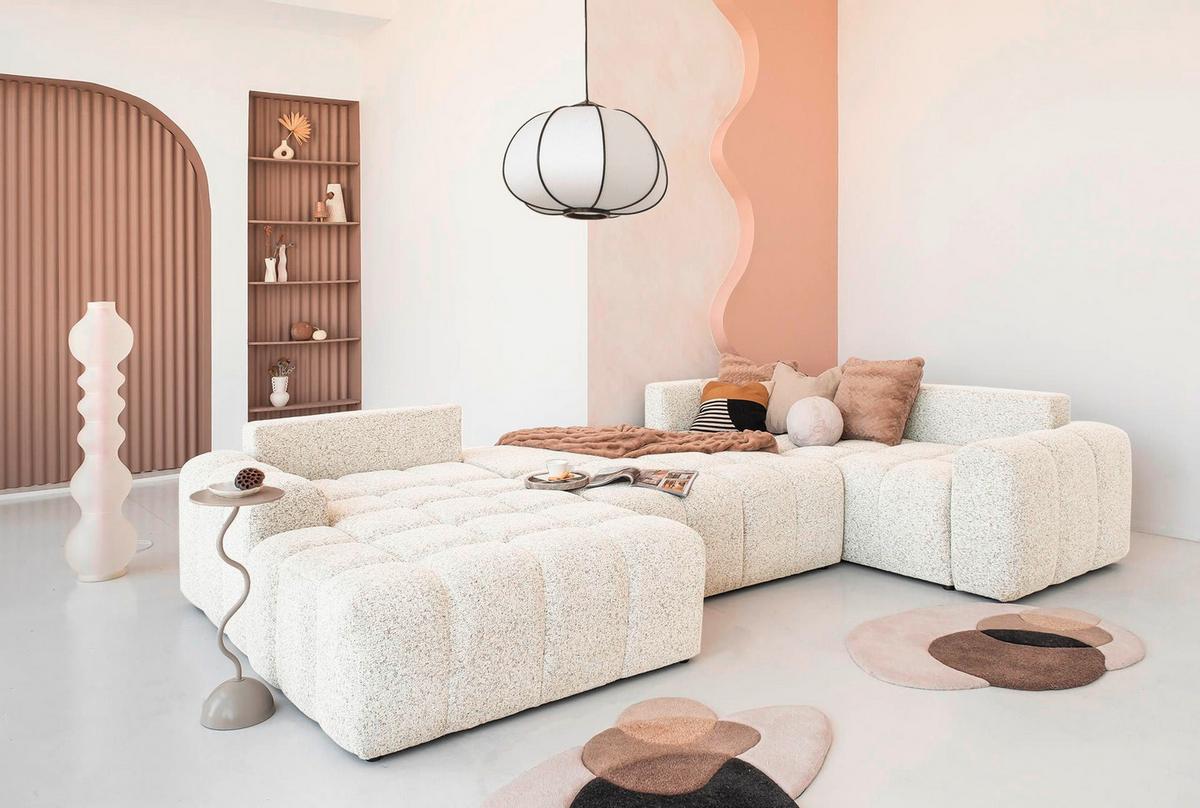 Wohnlandschaft Lulu Beige U: 184x333x213cm - Beige/Schwarz, Design, Textil (184/333/213cm) - MID.YOU