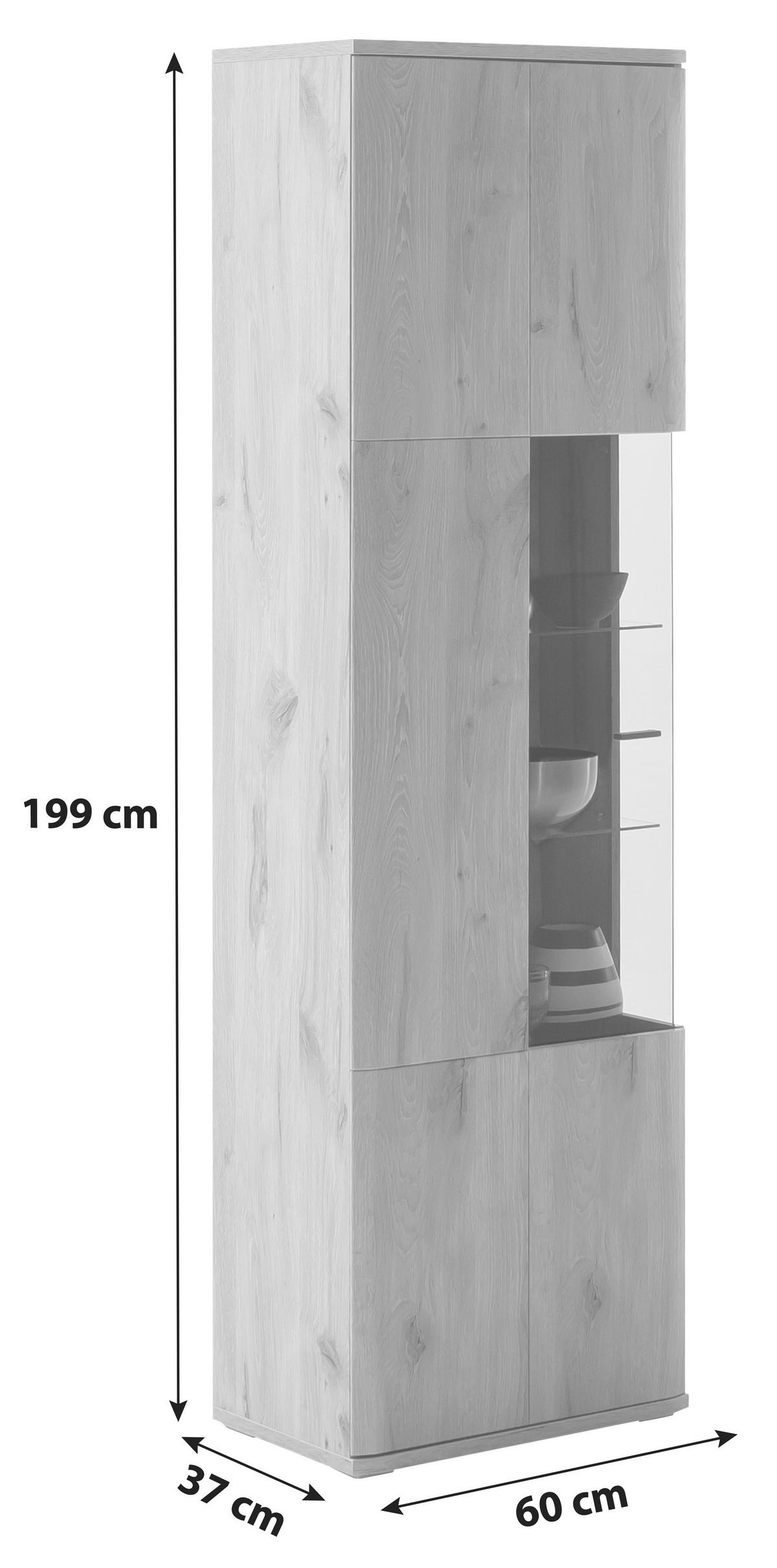 Vitrine Prato Eichefarben B 60 cm - Eichefarben, Design, Glas/Holzwerkstoff (60/199/37cm) - MID.YOU