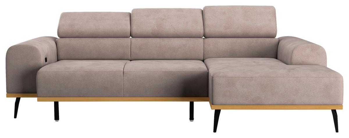 Ecksofa Sandfarben Mit Sitzvorzug S: 244x157 Cm - Sandfarben/Schwarz, KONVENTIONELL, Textil (244/157cm) - Cotta