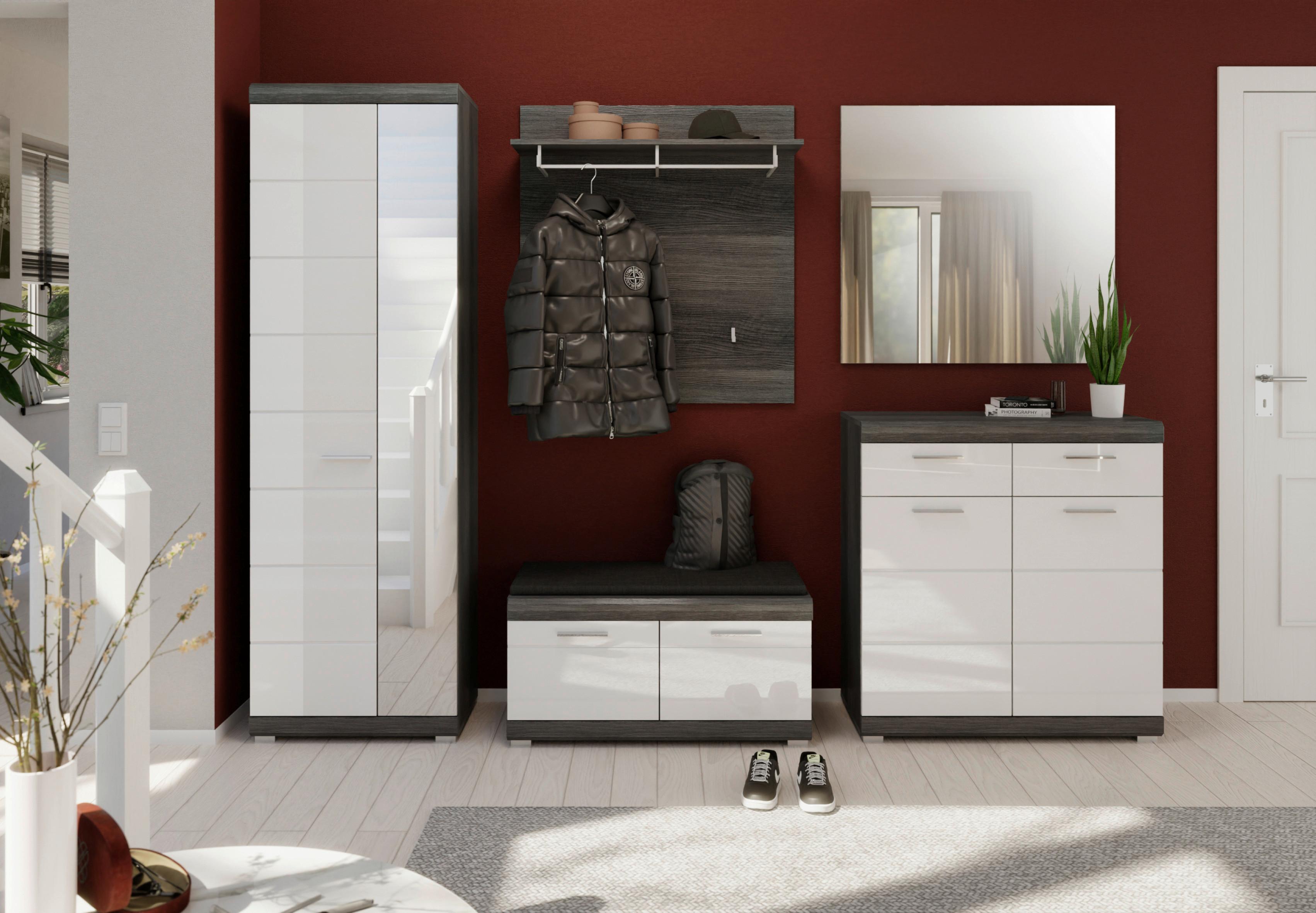 Garderobe Scout Weiß/Rauchsilber B: 272 cm - Weiß Hochglanz, Design, Glas/Holzwerkstoff (272/197/40cm) - MID.YOU