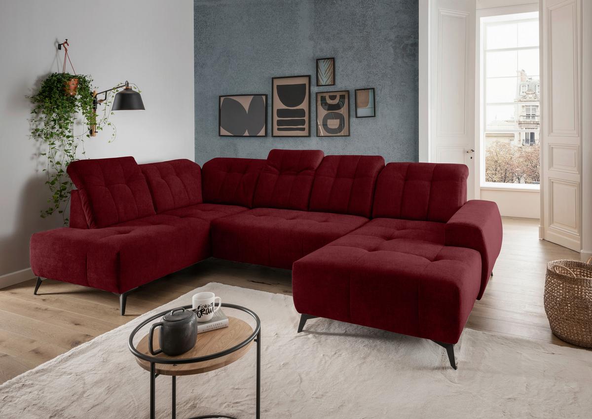 Ecksofa, Sitzvorzug Elektrisch Sano, Bordeaux, 200x337x180 Cm - Bordeaux/Schwarz, MODERN, Textil (200/337/180cm) - Livetastic