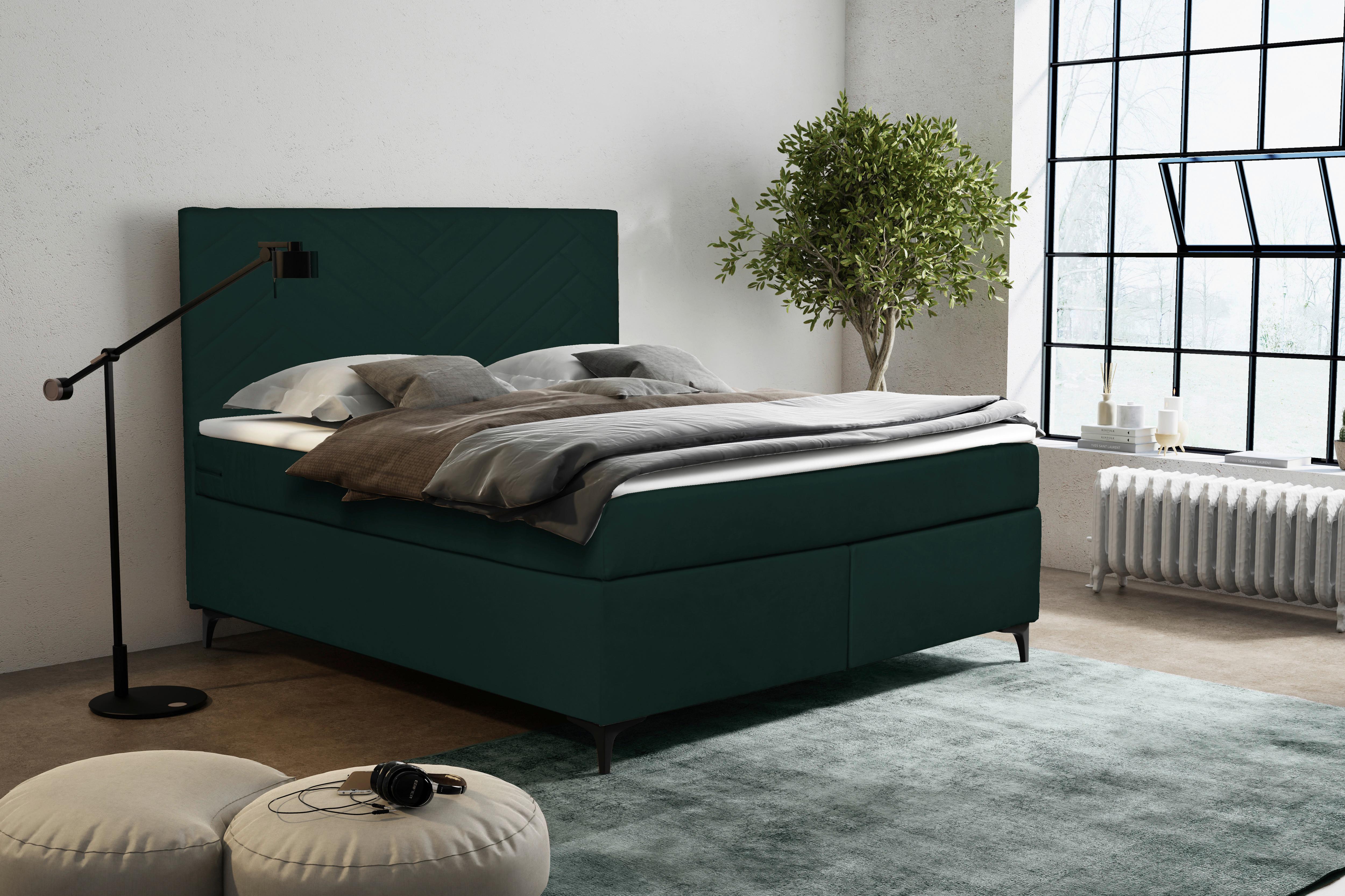 Boxbett Mit Topper 180x200 Cm Evan Dunkelgrün - Dunkelgrün/Schwarz, Basics, Holz/Textil (180/200cm) - P & B