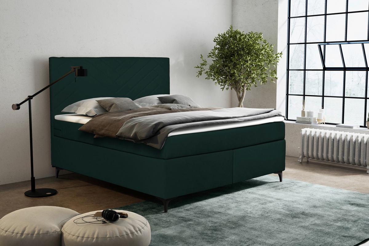 Boxbett Mit Topper 180x200 Cm Evan Dunkelgrün - Dunkelgrün/Schwarz, Basics, Holz/Textil (180/200cm) - P & B