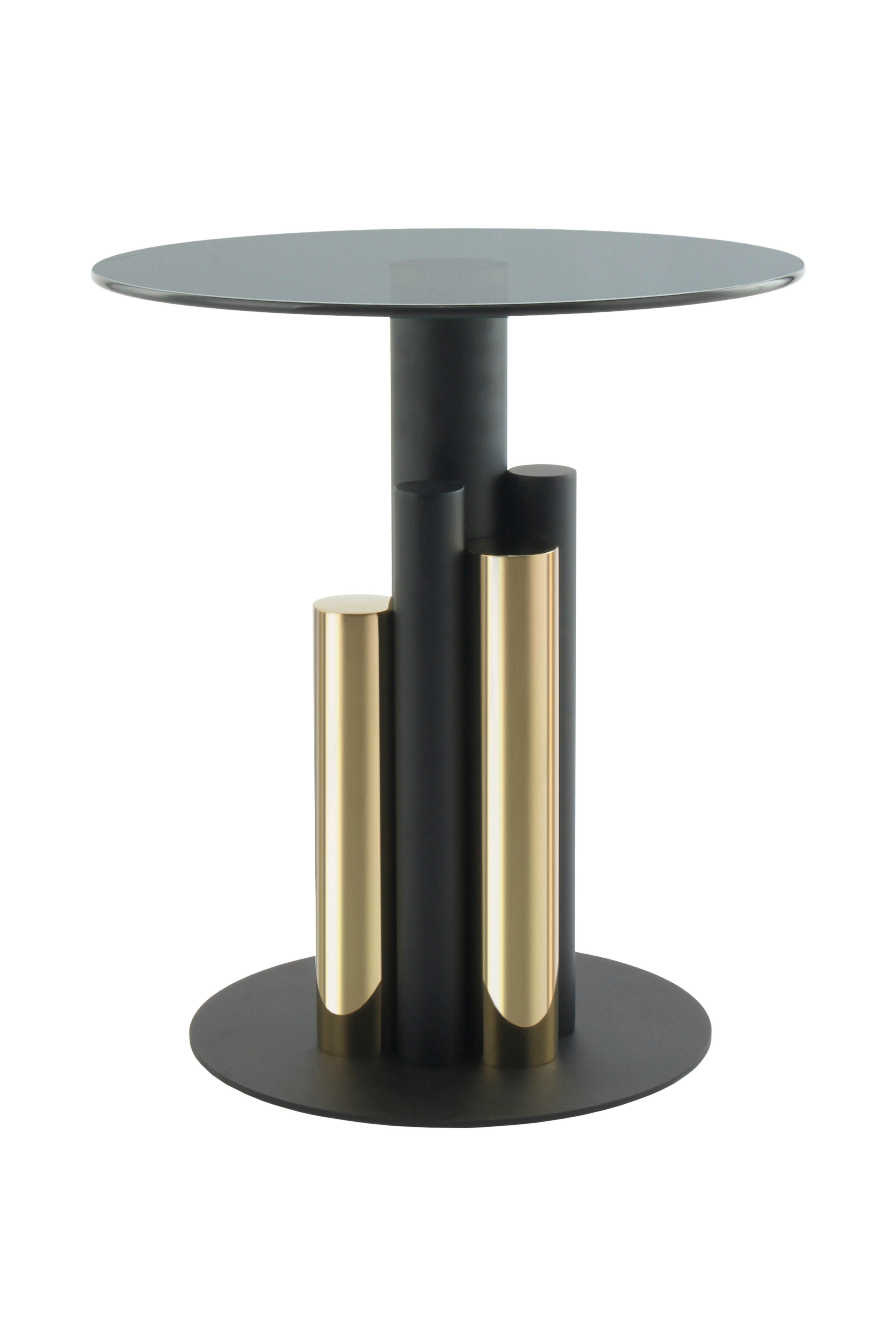 PRÍRUČNÝ STOLÍK ZOMOU-GLD-GRY - sivá/zlatá, Modern, kov/sklo (46/46/52cm) - Kayoom