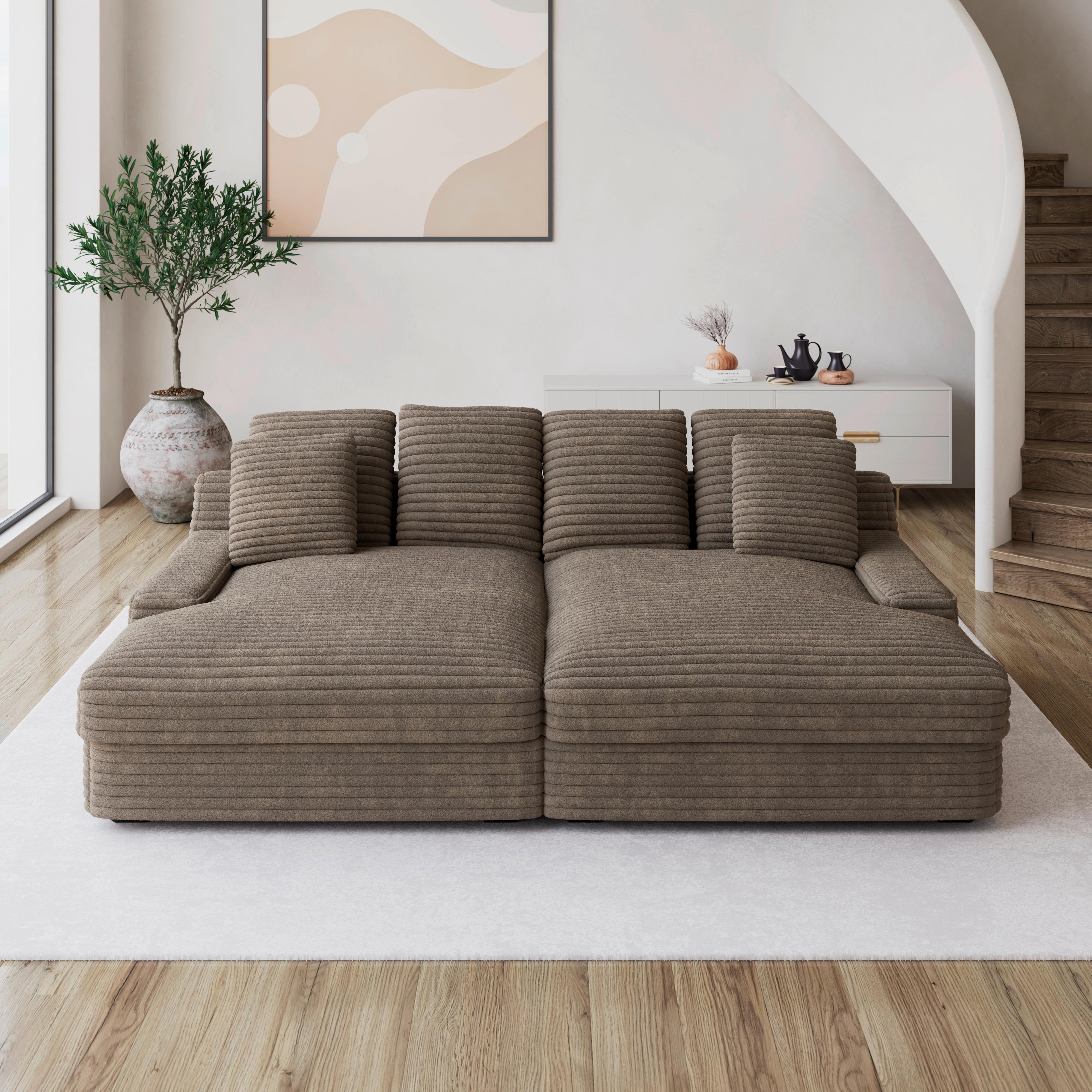 Velká pohovka ELEONORA, hnědý manšestr, max. 360 kg - černá/hnědá, Moderní, dřevo/textil (250/97/168cm) - Bessagi Home
