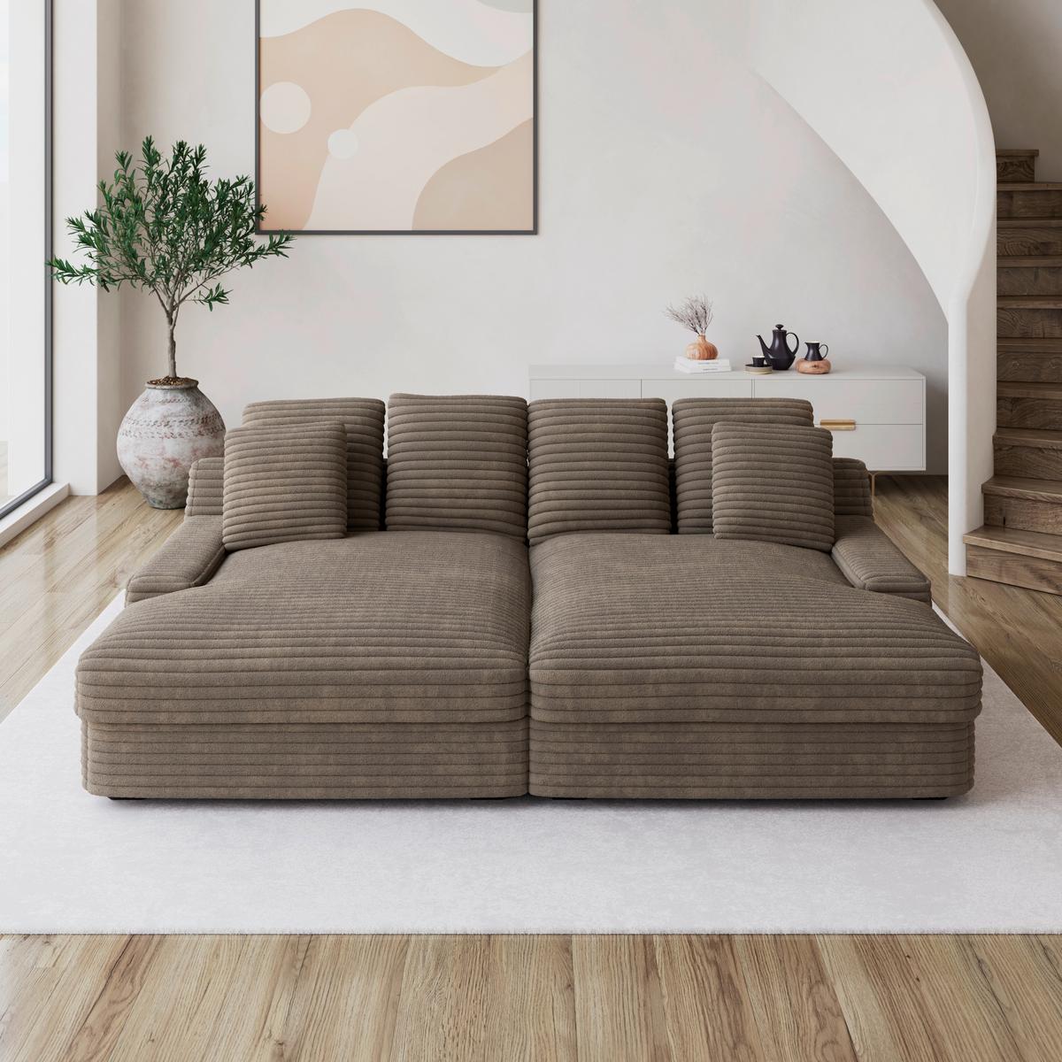 Velká pohovka ELEONORA, hnědý manšestr, max. 360 kg - černá/hnědá, Moderní, dřevo/textil (250/97/168cm) - Bessagi Home