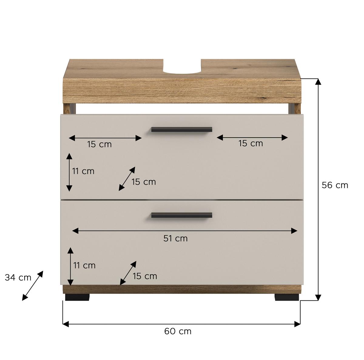 Waschbeckenunterschrank Scout Kaschmir/naturfarben B: 60 Cm - Kaschmir/Schwarz, MODERN, Holzwerkstoff (60/56/34cm) - MID.YOU