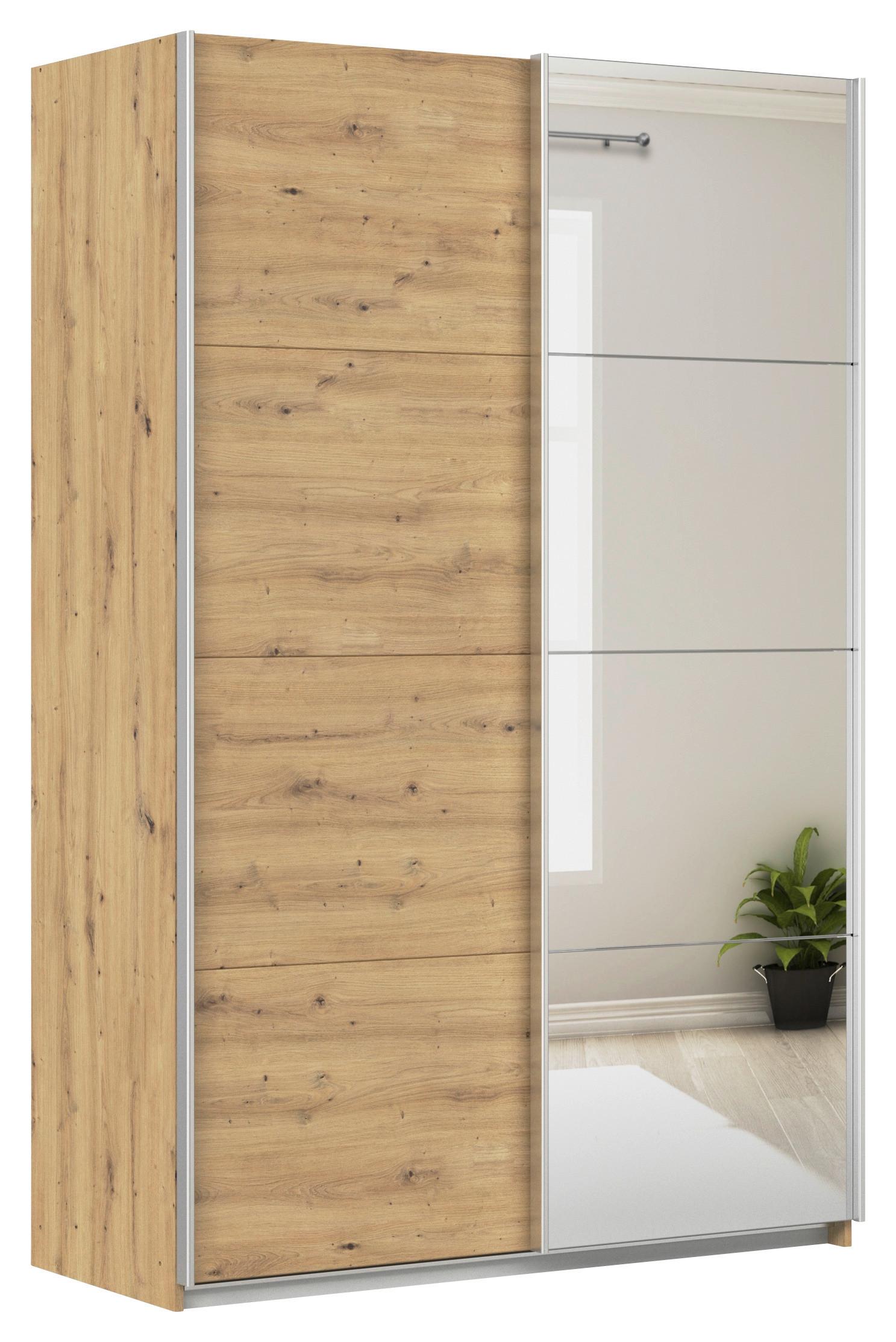 Schwebetürenschrank + Spiegel B: 136cm Feldkirch Eiche Dekor - Silberfarben/Eiche Artisan, MODERN, Holzwerkstoff (136/210/62cm)