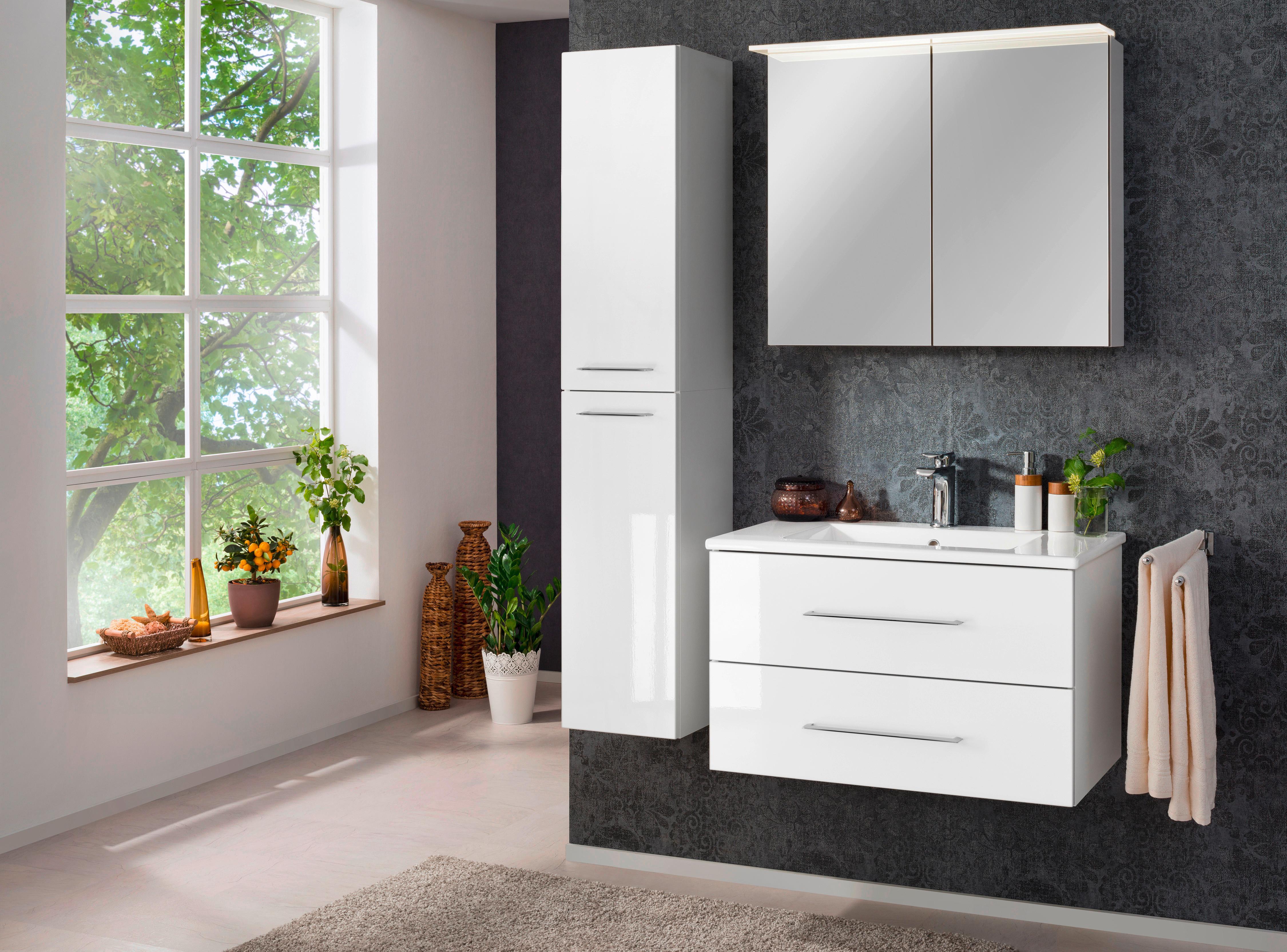 Waschbecken mit Unterschrank Perfekt B: 82 cm Weiß - Weiß, MODERN, Keramik/Holzwerkstoff (82cm) - MID.YOU