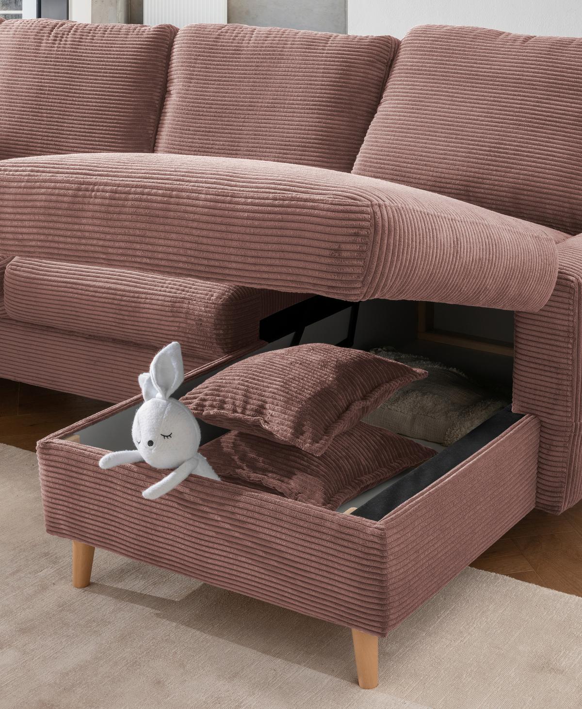 Ecksofa Valentina - Rosa/Naturfarben, Design, Textil (228/150cm) - P & B