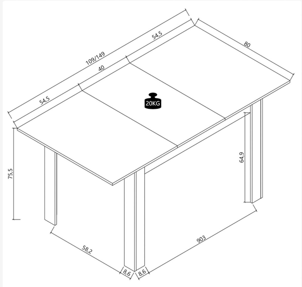 Esstisch Pesoli Anthrazit/Weiß L: 109cm - Anthrazit/Weiß, MODERN, Holzwerkstoff (109/75/80cm) - MID.YOU