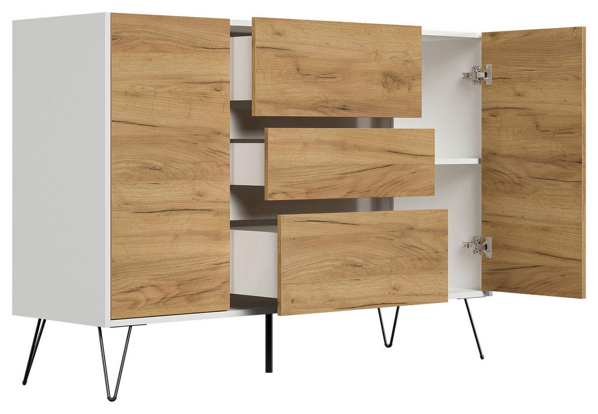 Sideboard Posseik Industrial Eichefarben/Weiß B: 140 cm - Elfenbein/Eichefarben, Design, Holzwerkstoff (140/93,6/42cm) - P & B